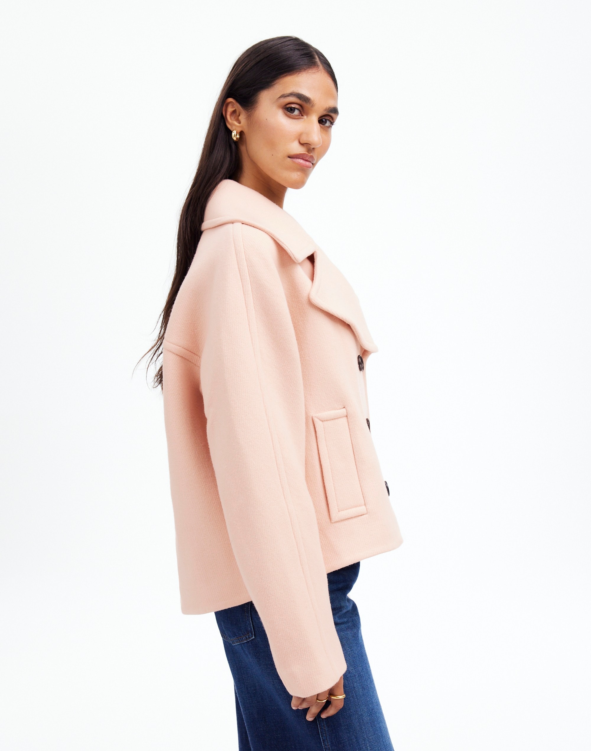 Oversized-Collar Short Peacoat