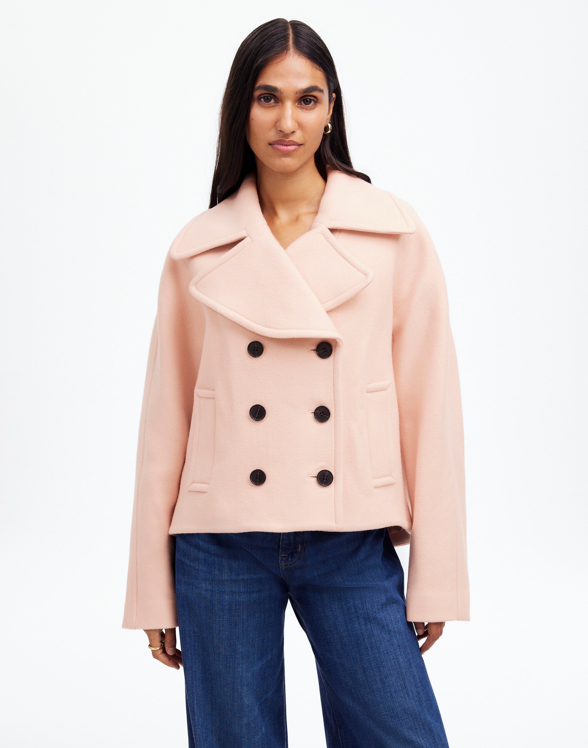 Oversized-Collar Short Peacoat