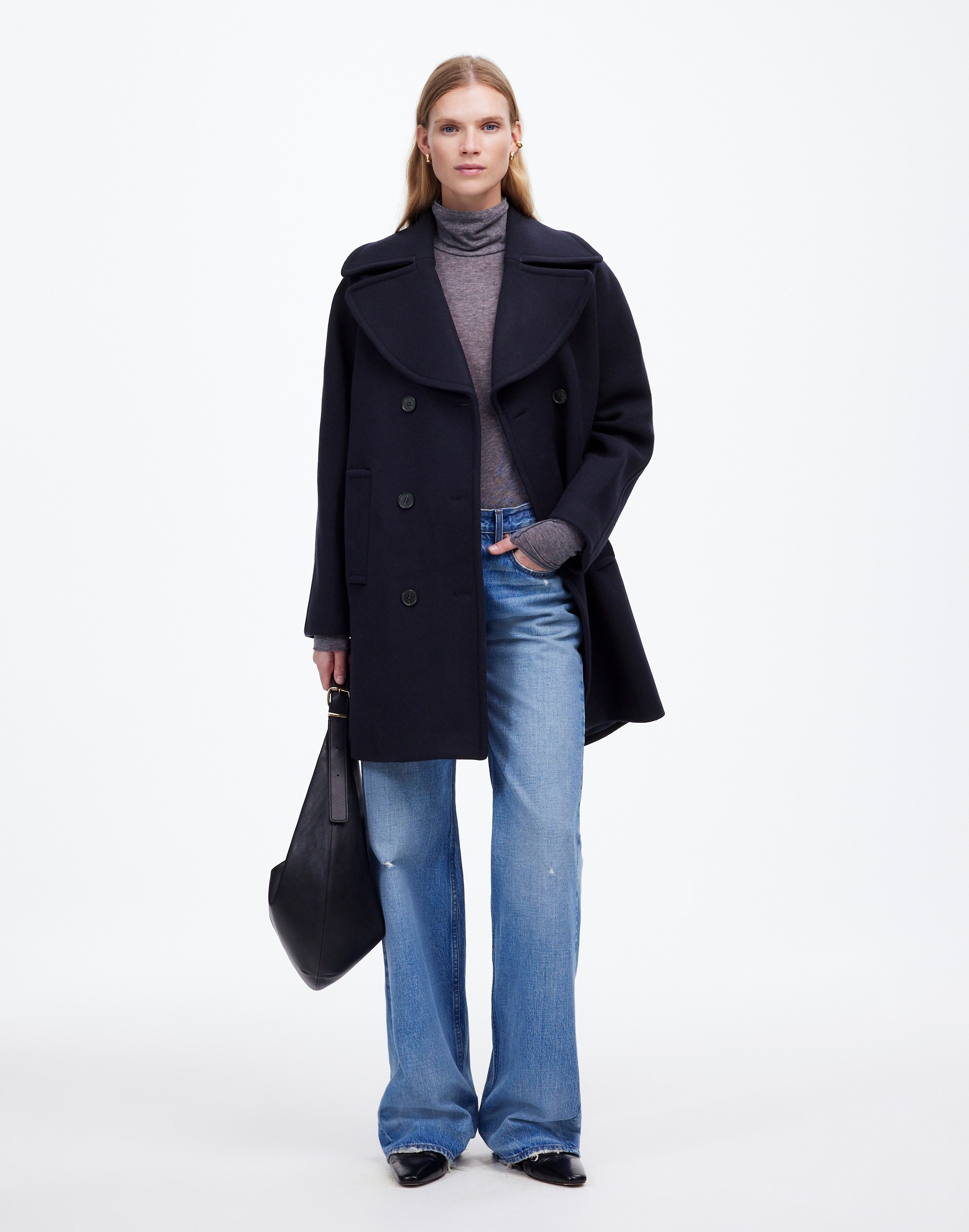 oversized-collar peacoat in insuluxe fabric