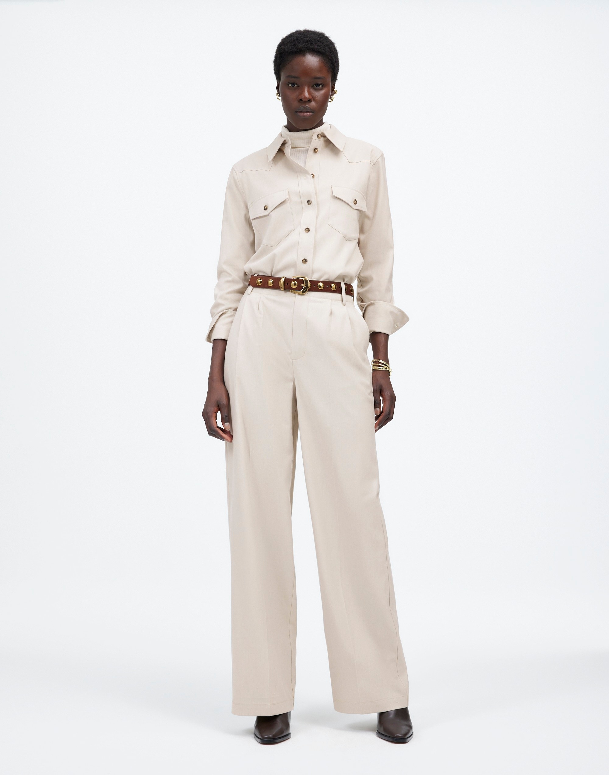 The Harlow Wide-Leg Trouser in Brushed Twill