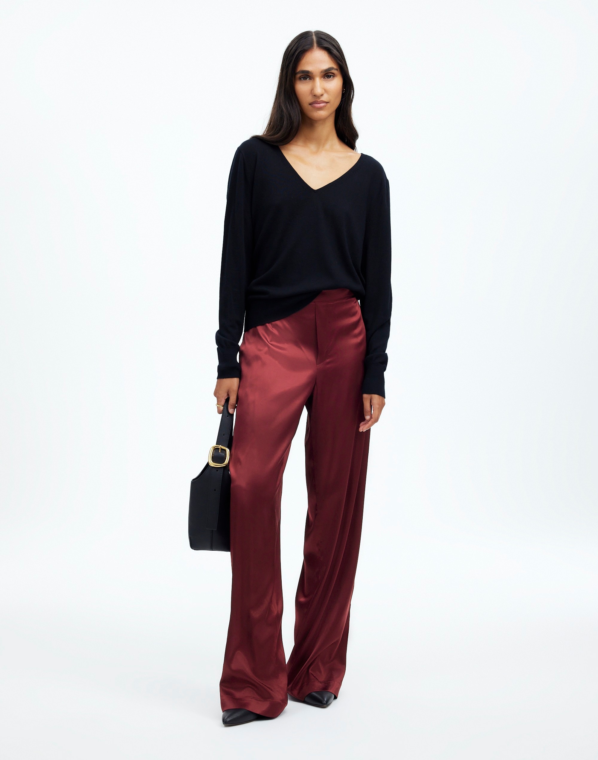 Pull-On Straight Pants in Stretch Satin