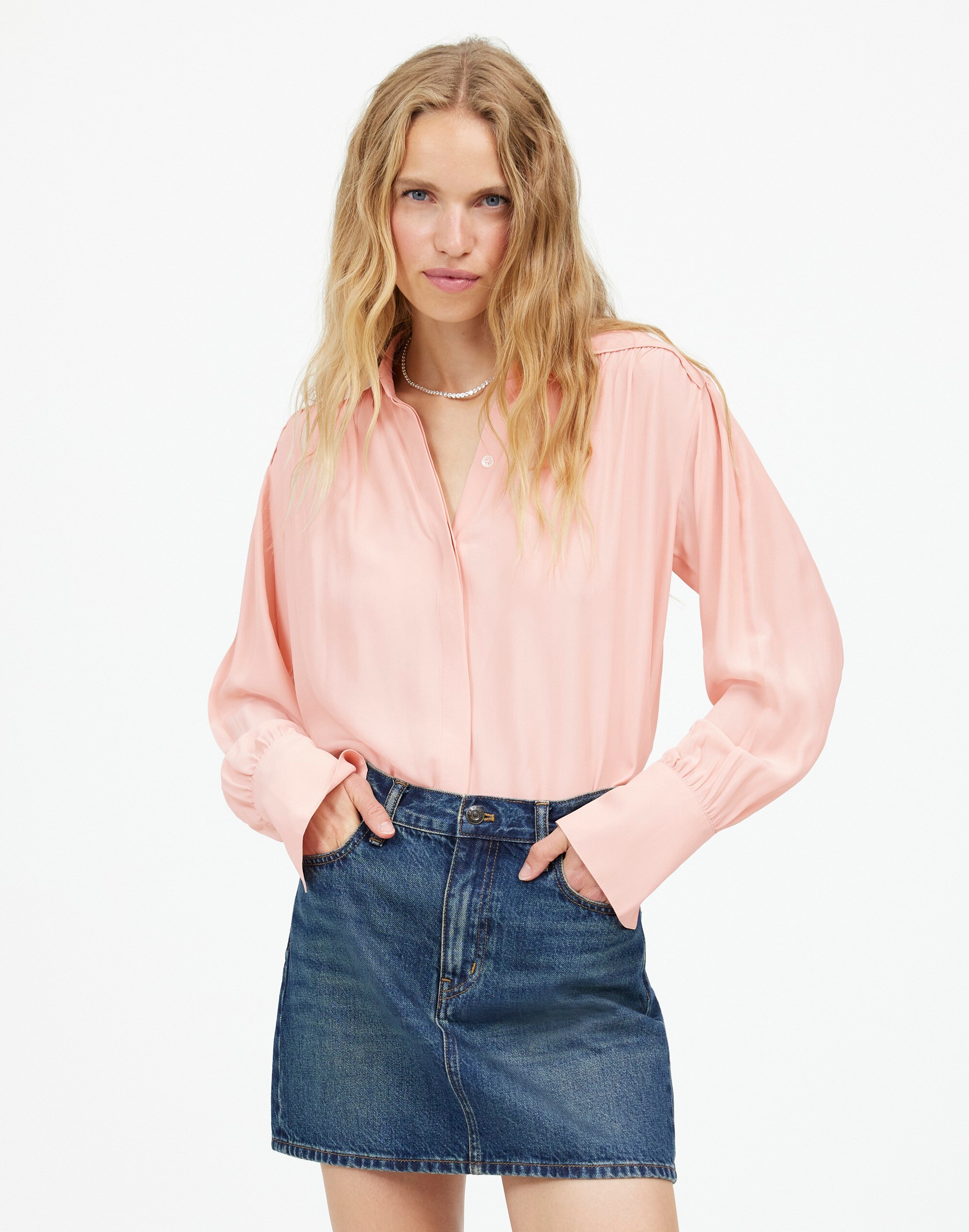 Long-Sleeve Button-Front Top