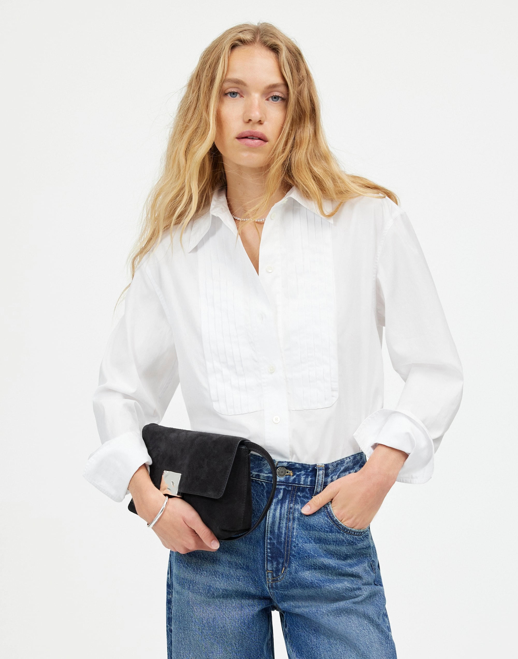 Tuxedo Button-Up Shirt in Poplin