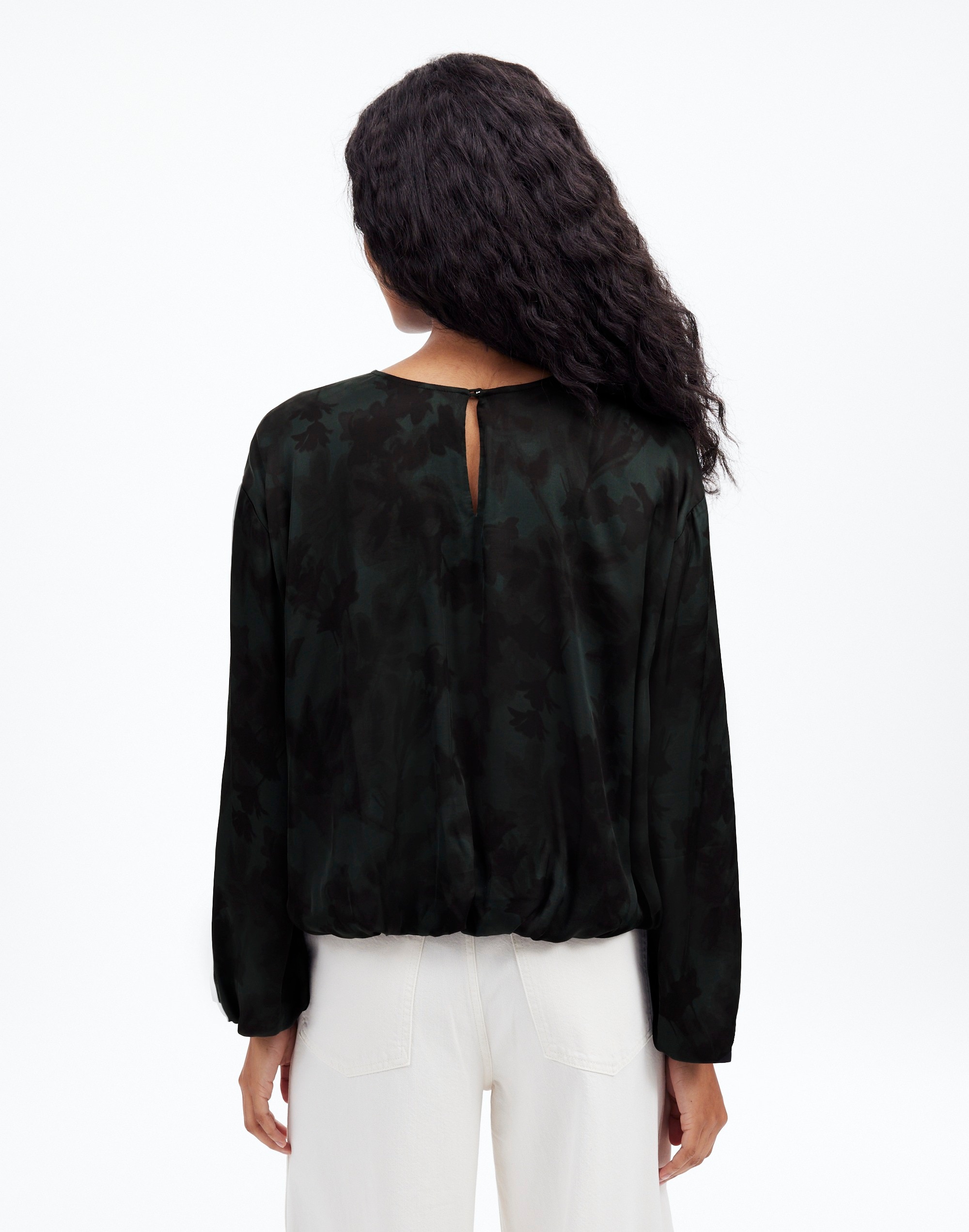 Long-Sleeve Bubble-Hem Top in Satin
