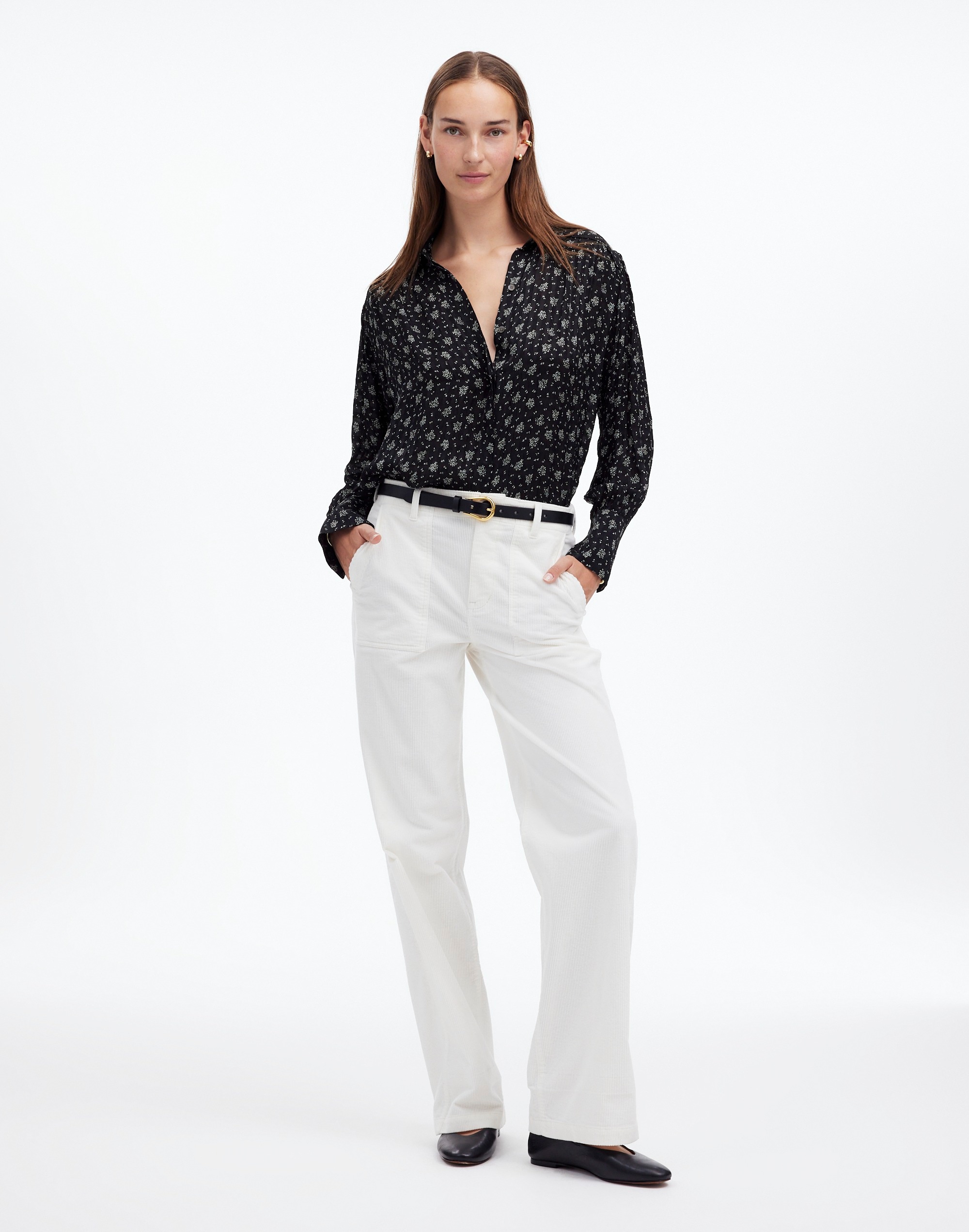Long-Sleeve Button-Front Top