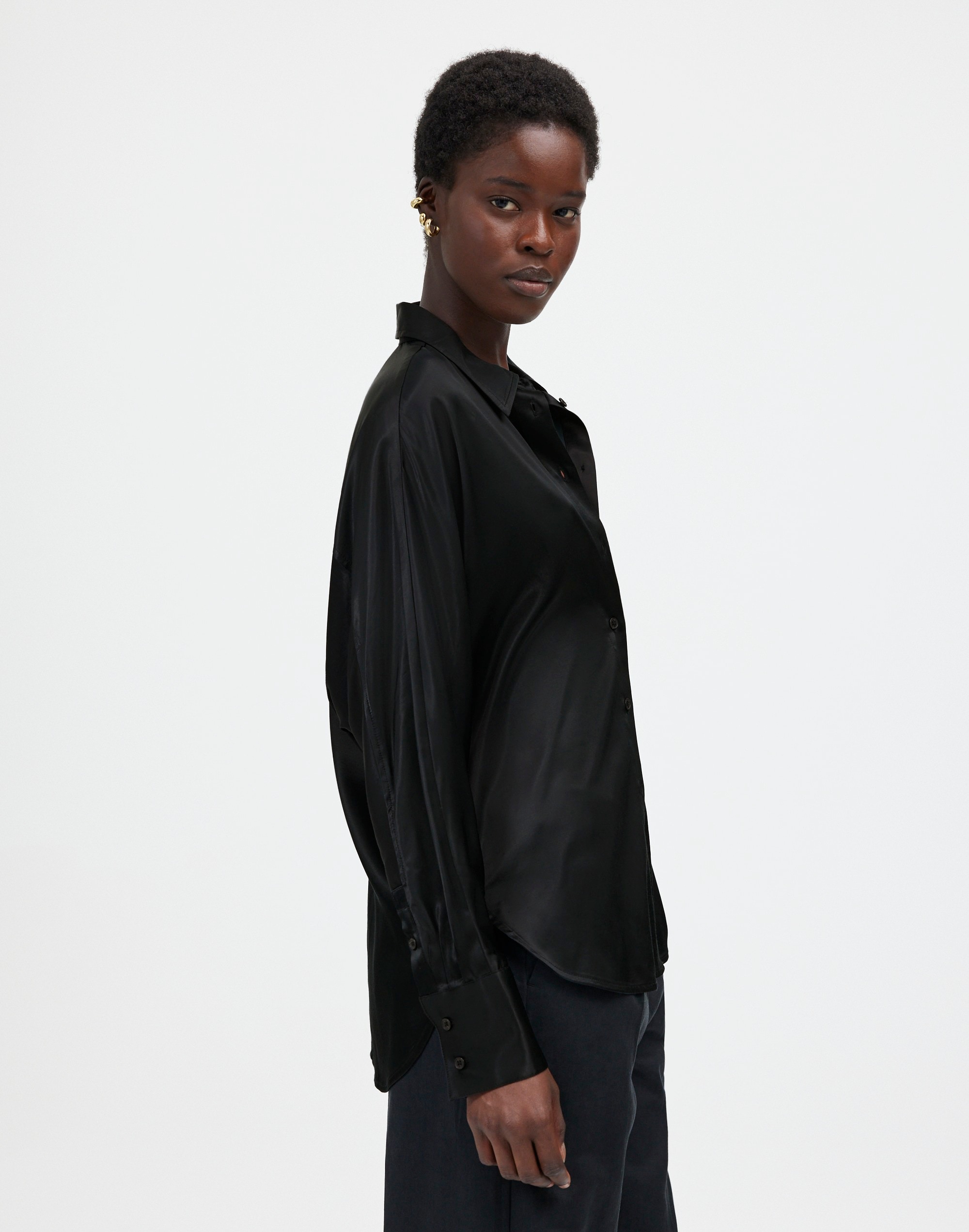 Relaxed Dolman Button-Up Shirt in Satin