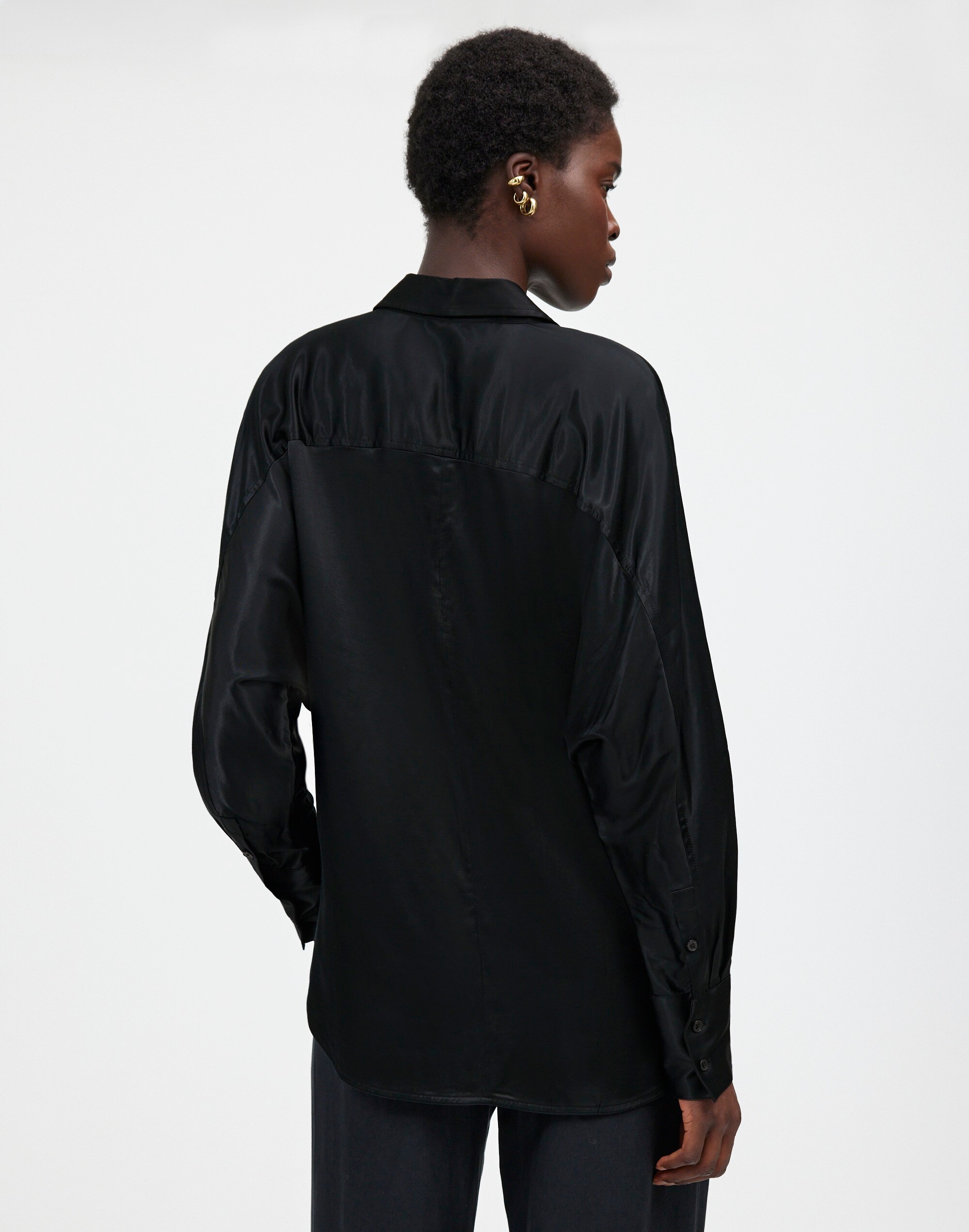 Relaxed Dolman Button-Up Shirt in Satin