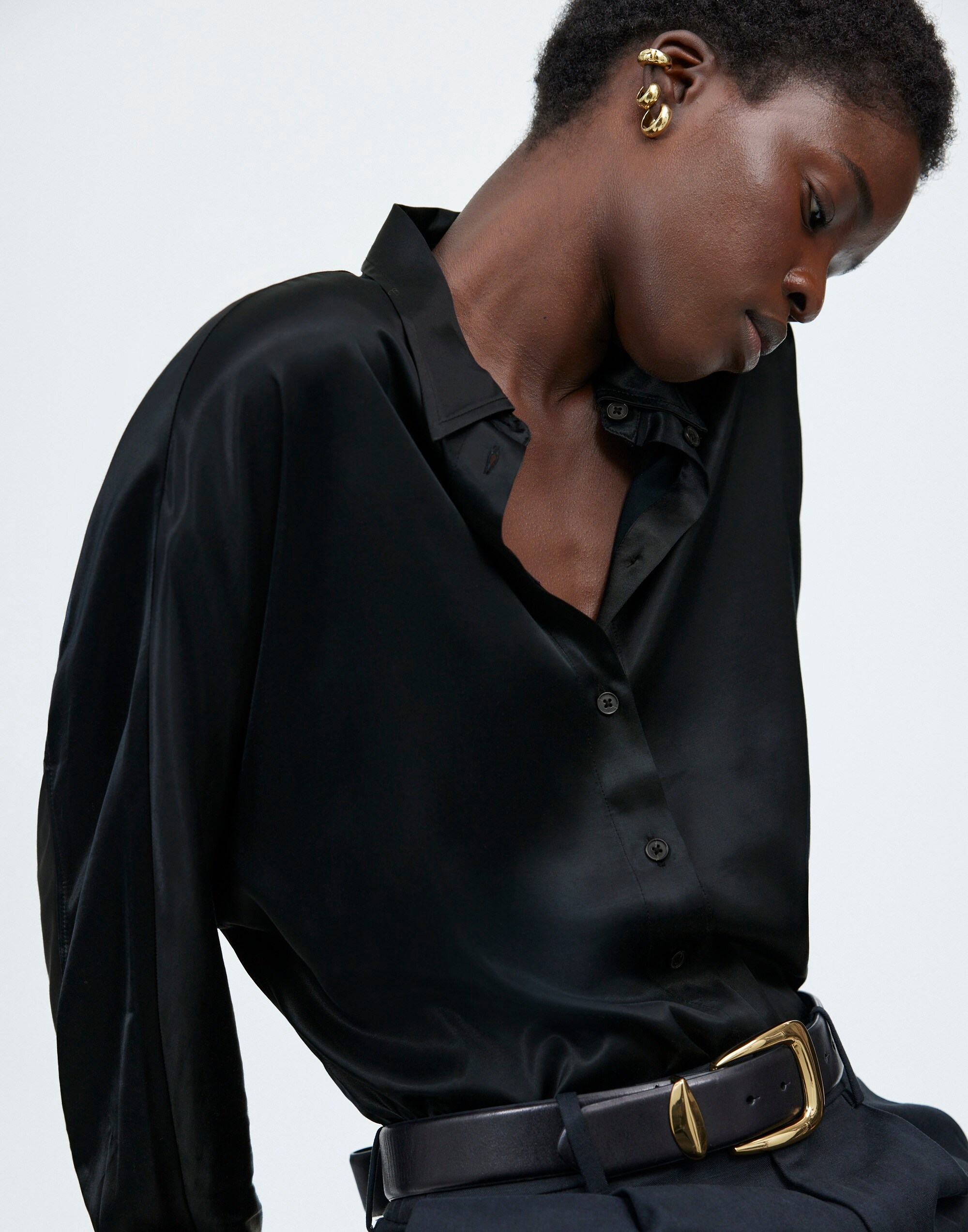 Relaxed Dolman Button-Up Shirt in Satin