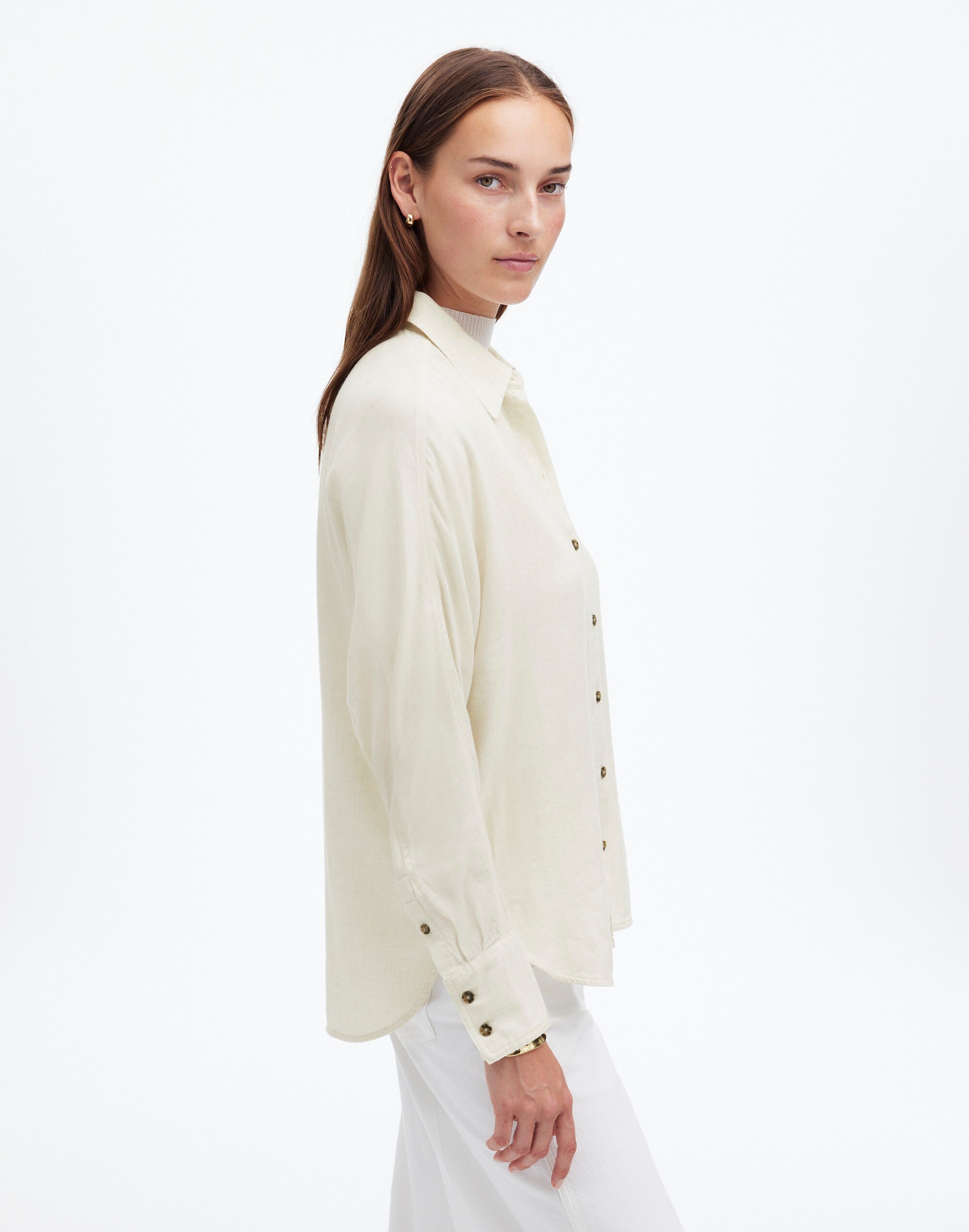 Heathered Flannel Dolman Button-Up Shirt