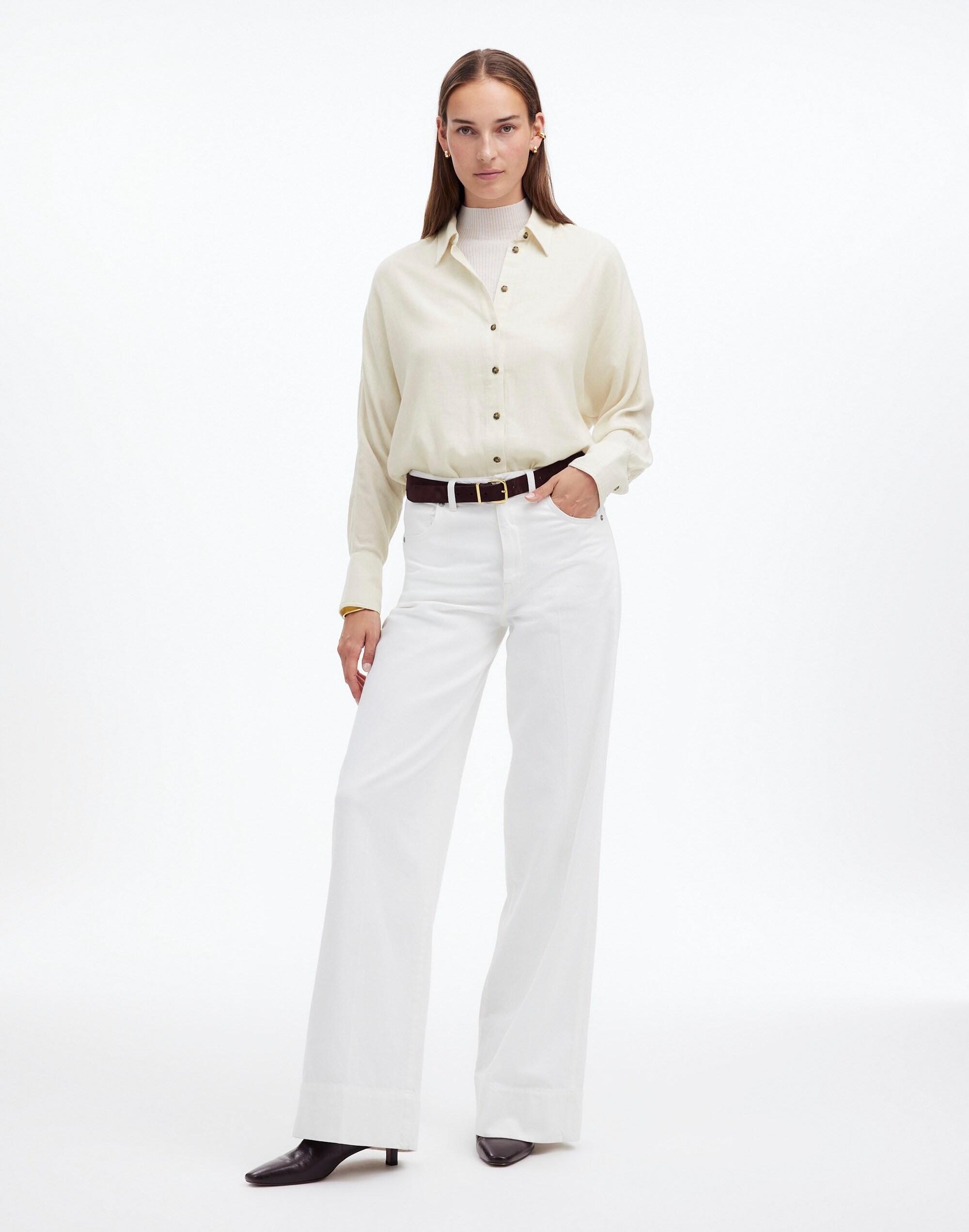 Heathered Flannel Dolman Button-Up Shirt