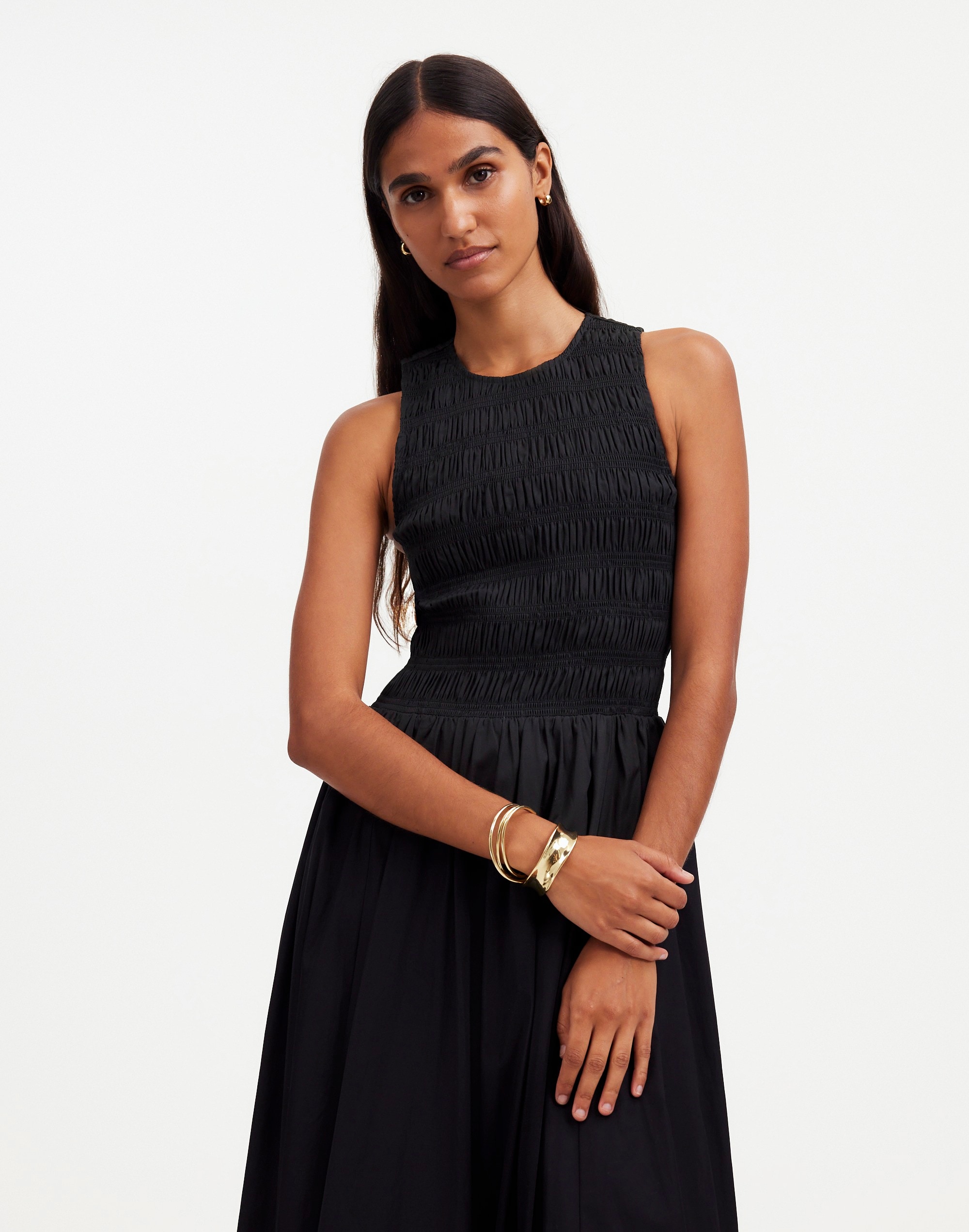 The Melody Bubble-Hem Smocked Midi Dress in Poplin