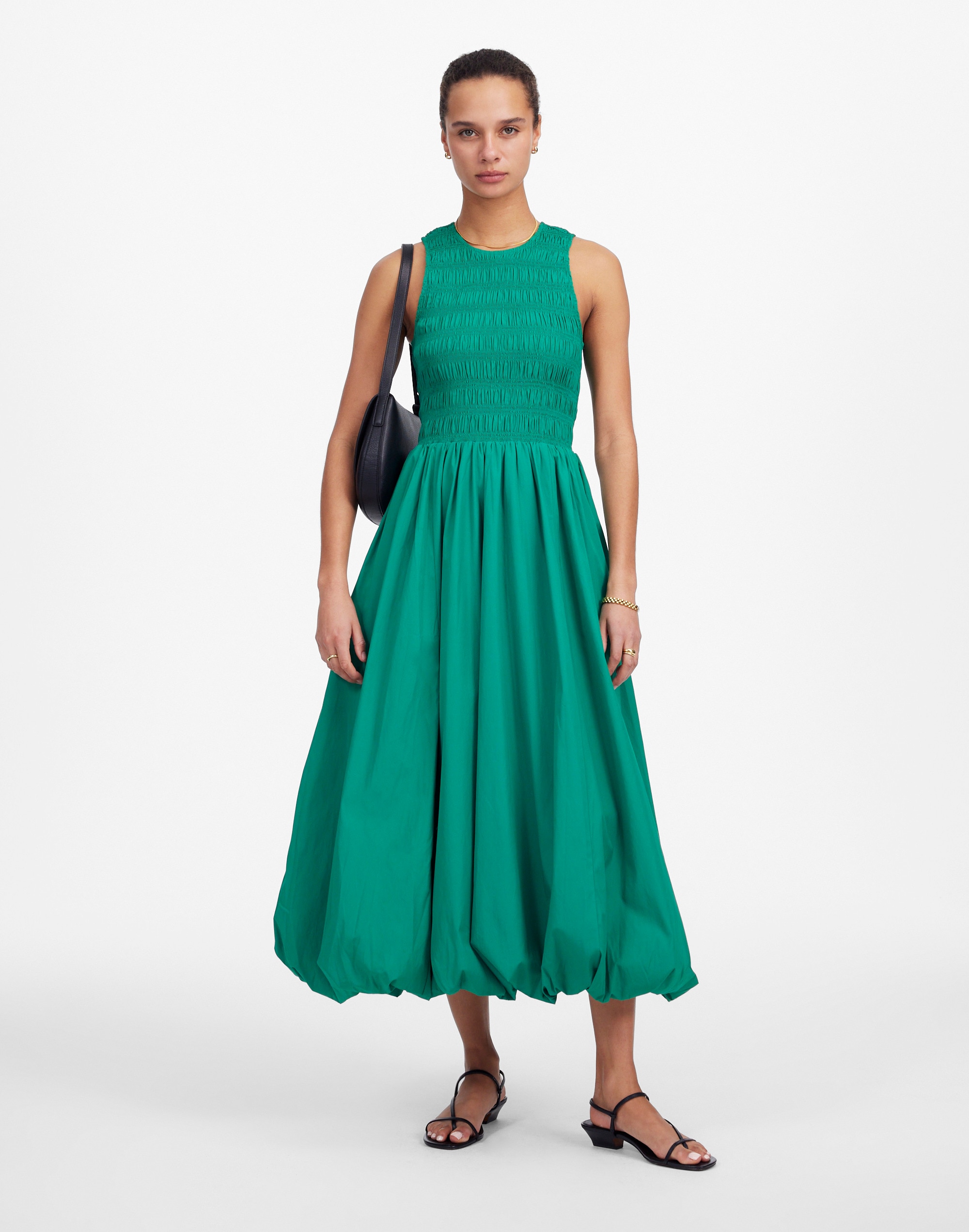 The Melody Bubble-Hem Smocked Midi Dress in Poplin