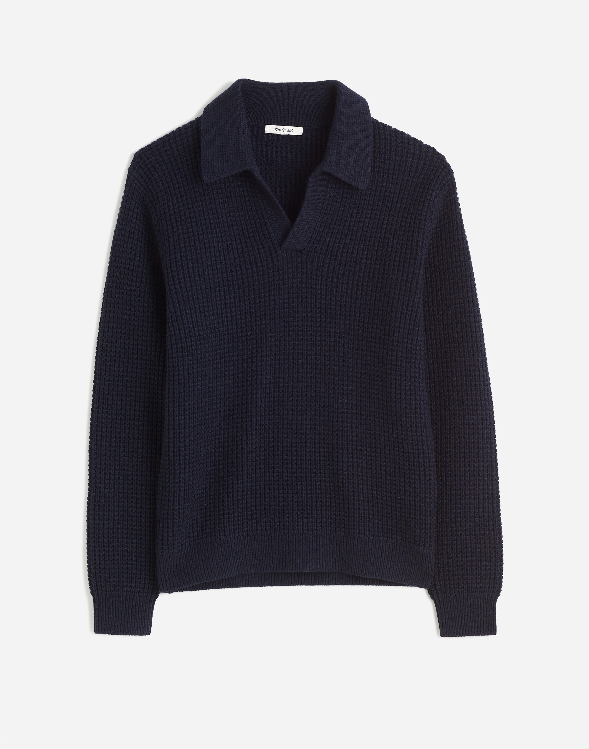 Johnny-Collar Sweater Polo Shirt in Waffle Knit