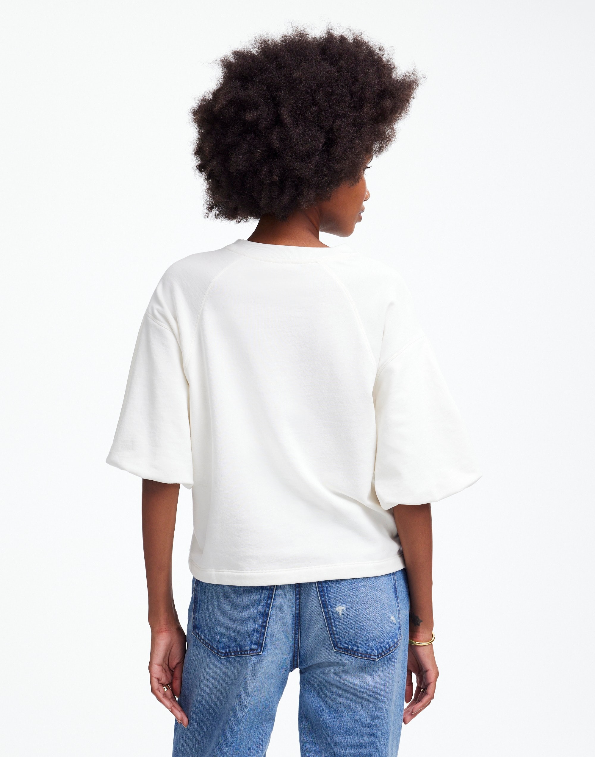 Button Detail Puff Sleeve Tee