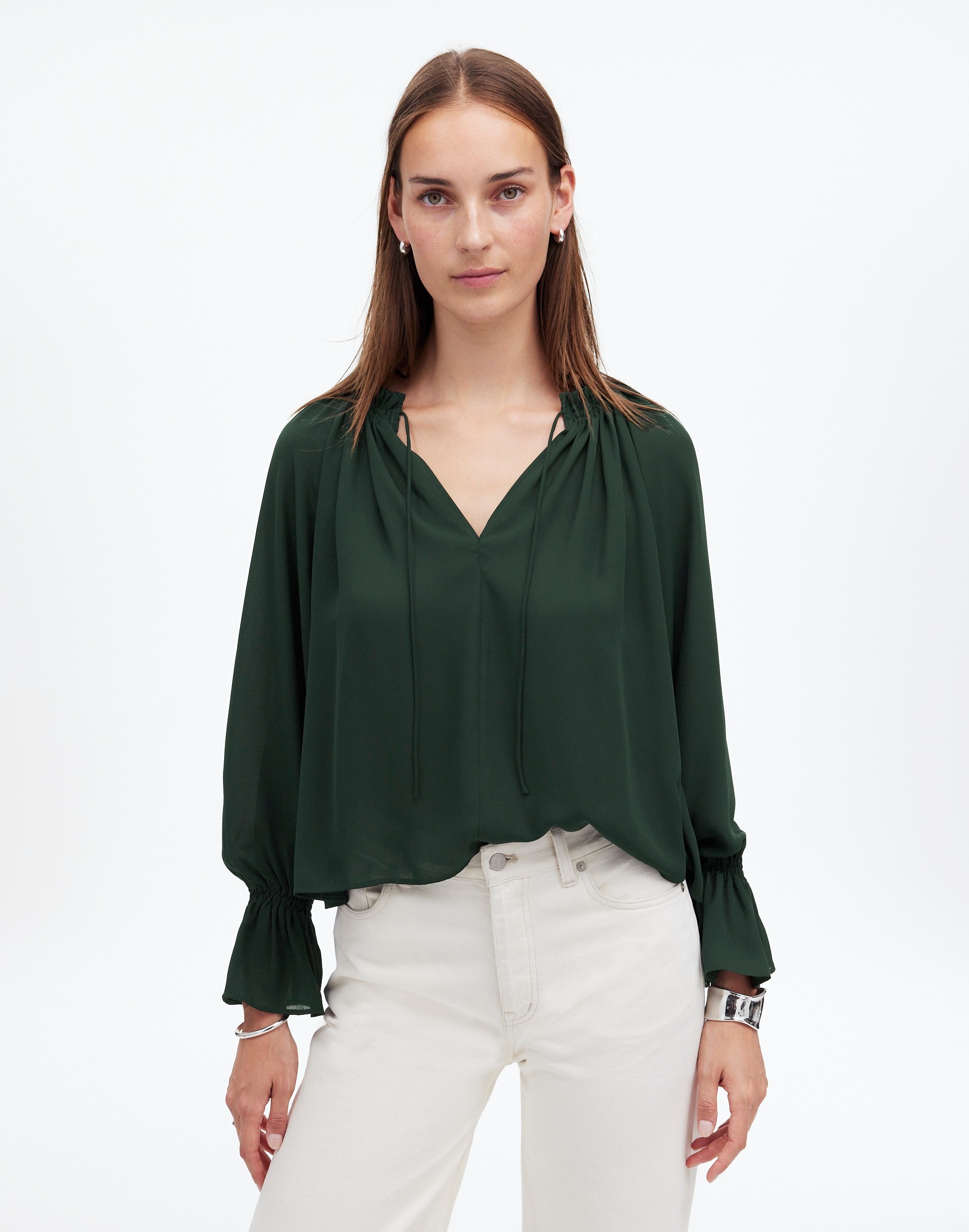 Long-Sleeve Tie-Neck Top