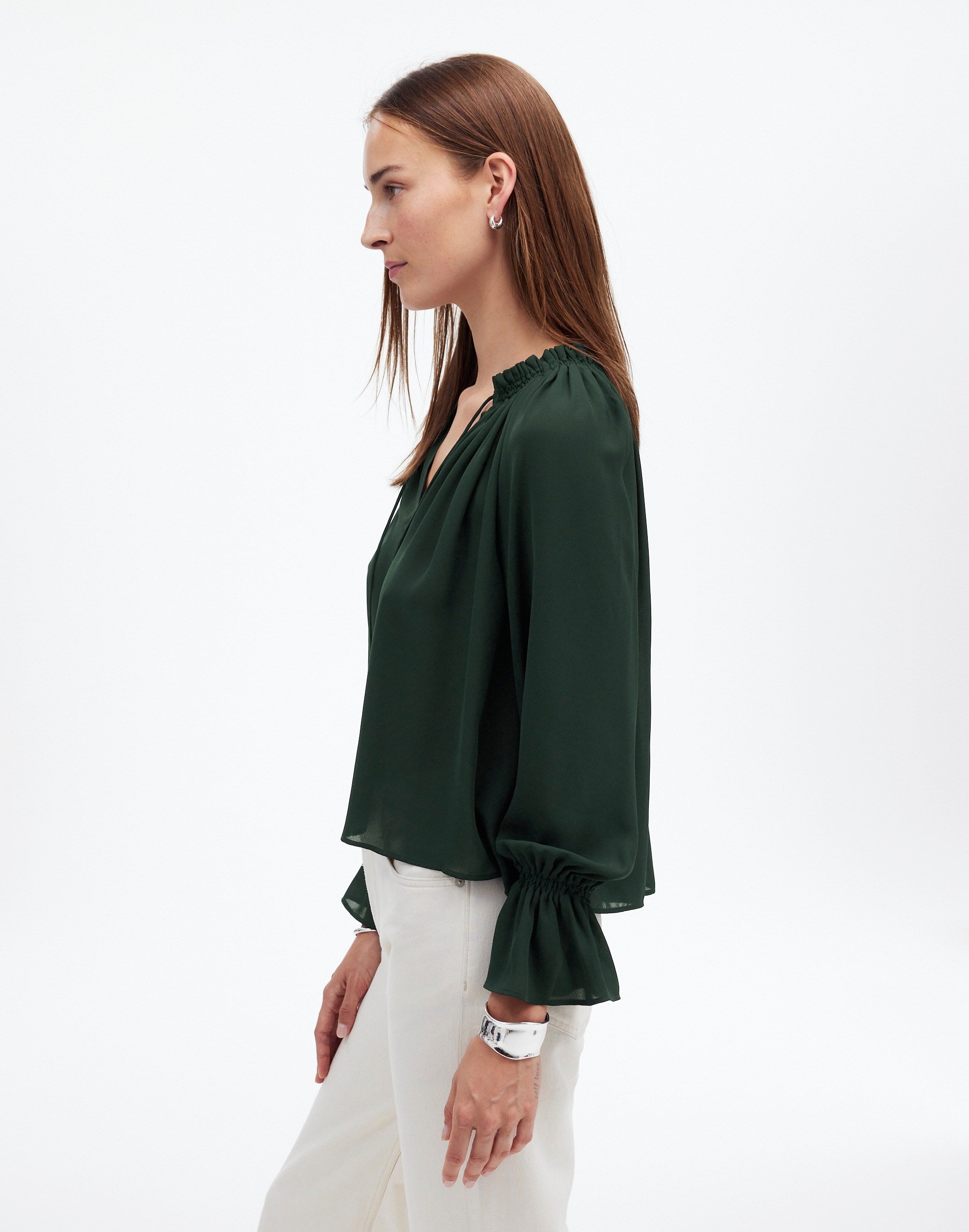 Long-Sleeve Tie-Neck Top