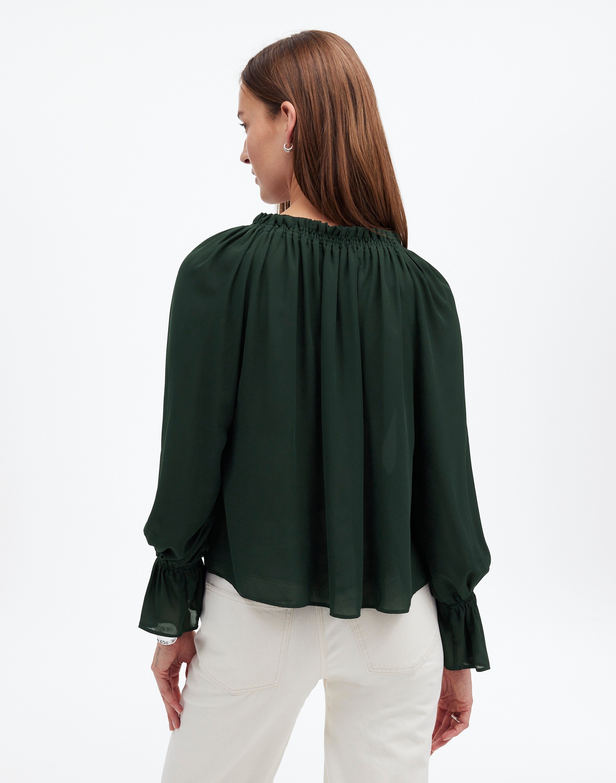 Long-Sleeve Tie-Neck Top