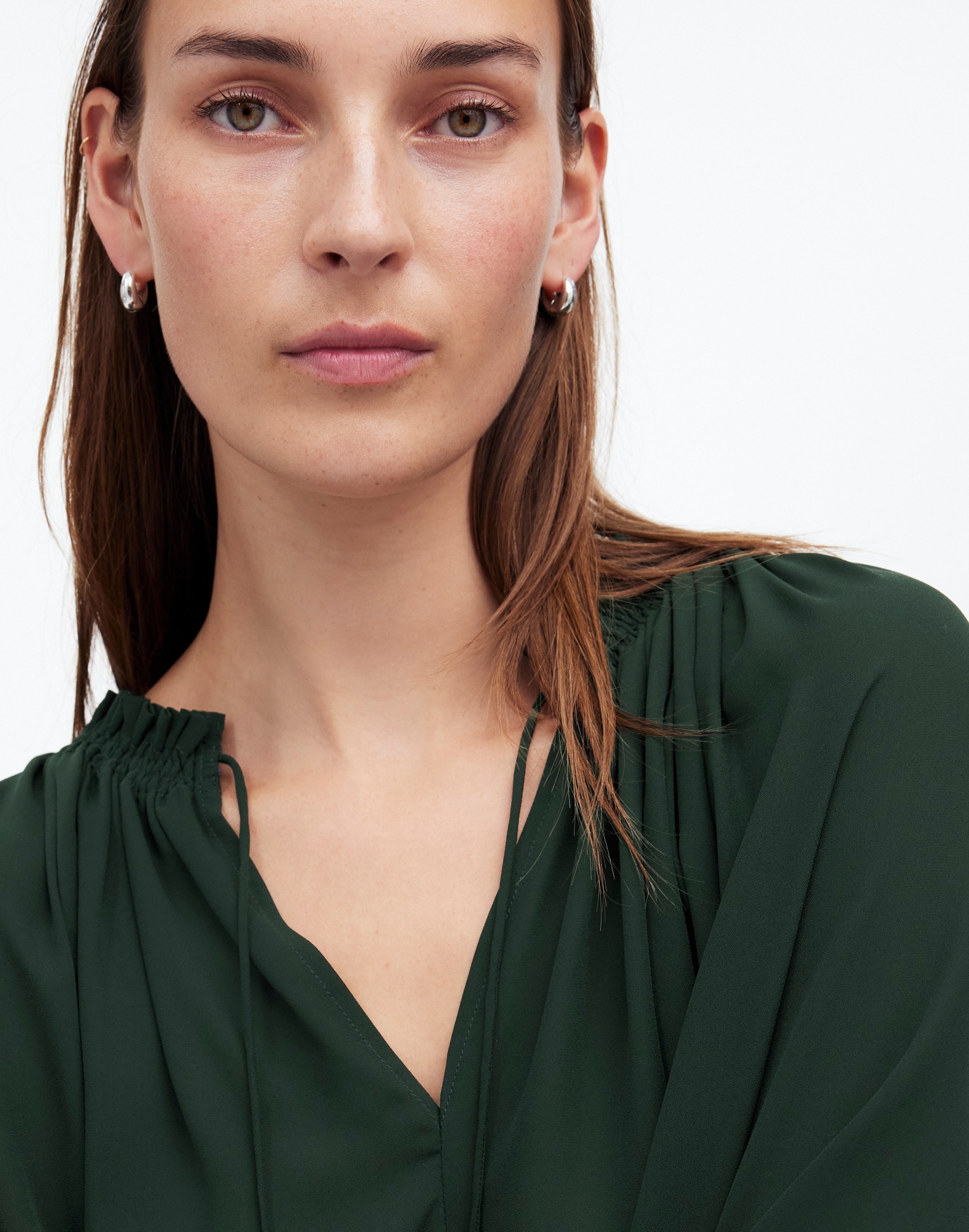 Long-Sleeve Tie-Neck Top