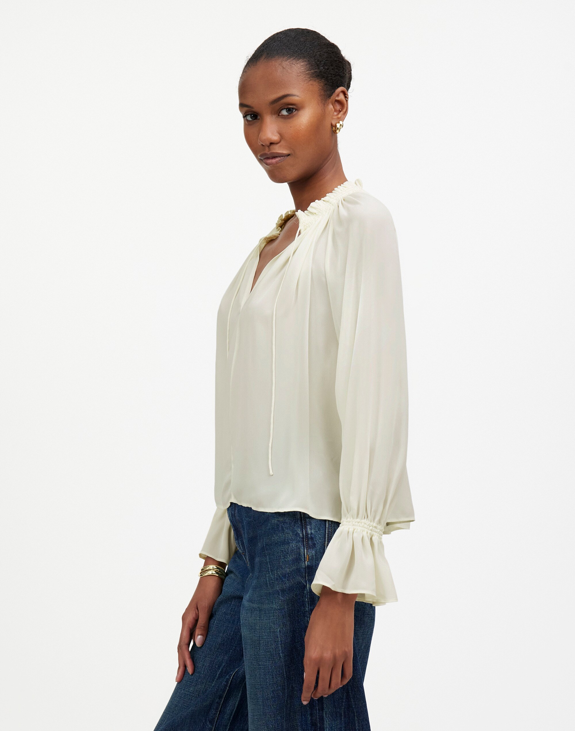 Long-Sleeve Tie-Neck Top
