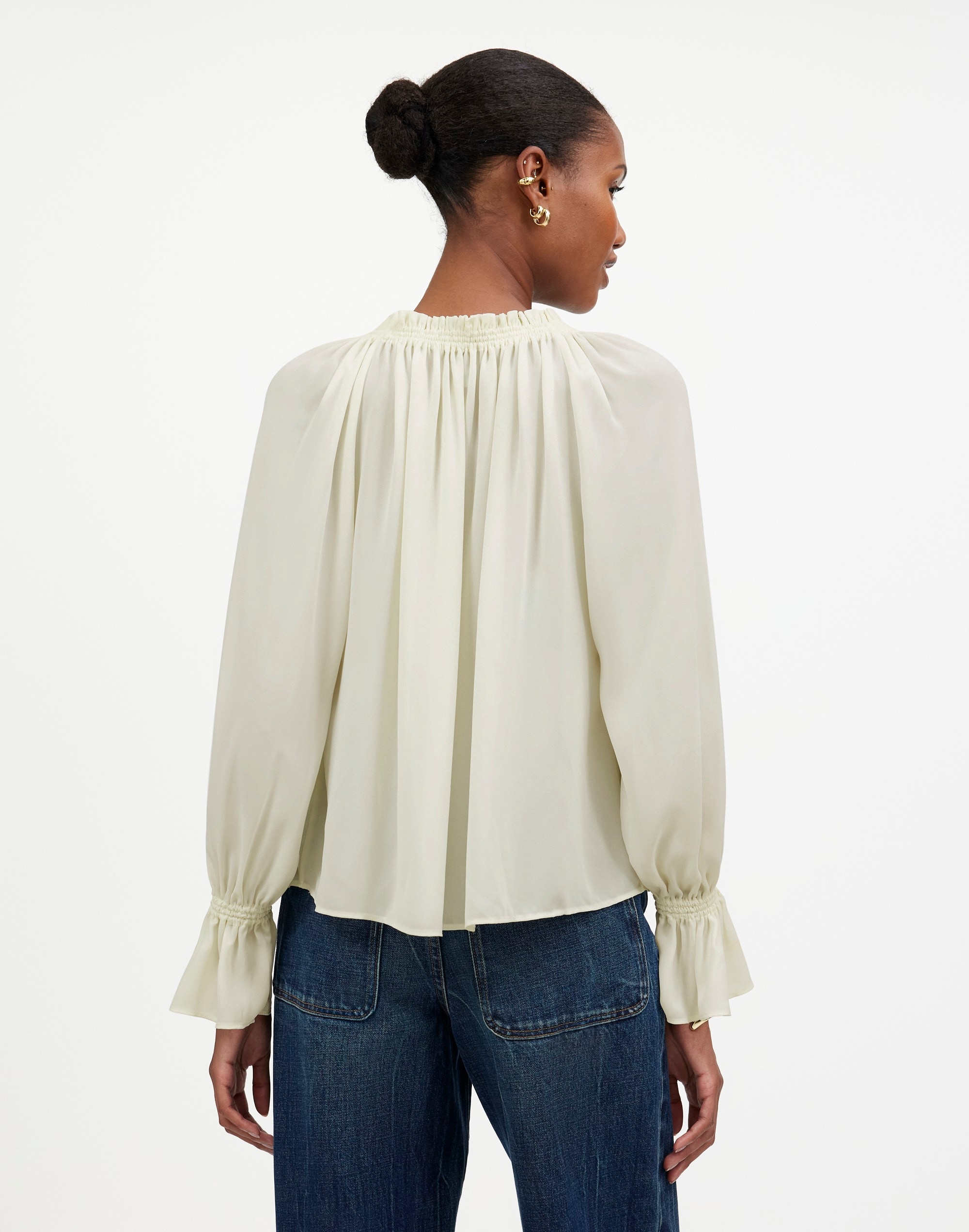 Long-Sleeve Tie-Neck Top