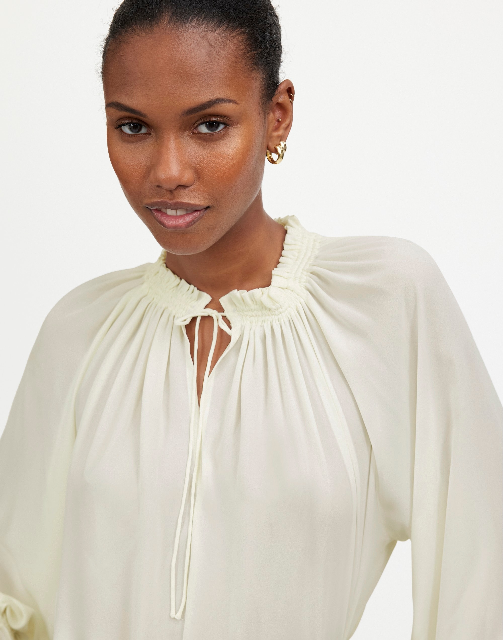 Long-Sleeve Tie-Neck Top