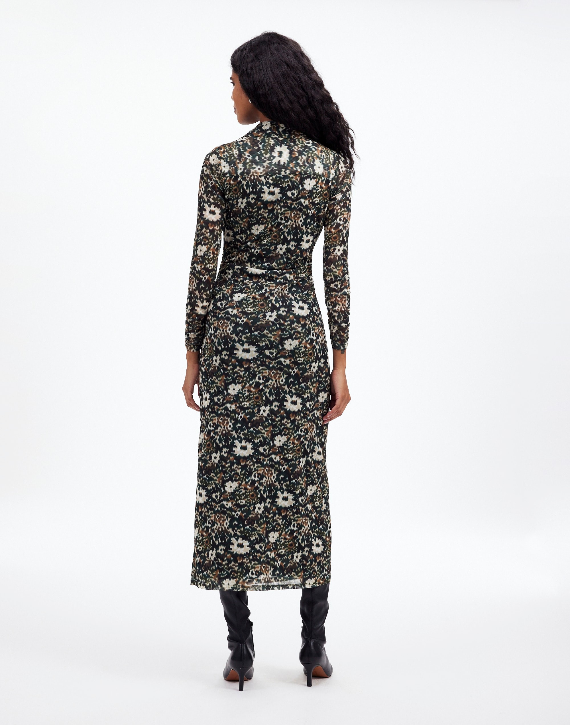 Long-Sleeve Polo Midi Dress in Floral