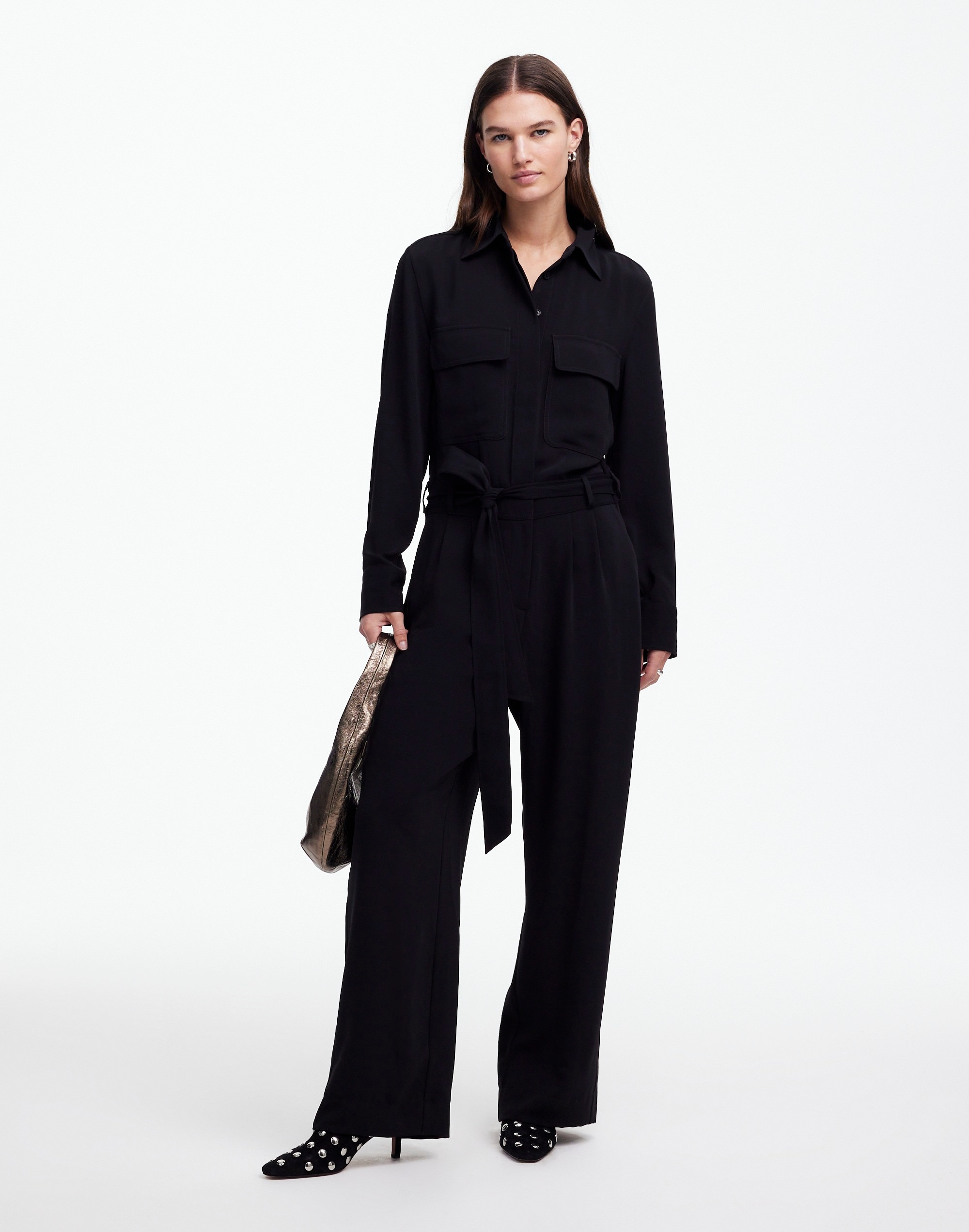 tie-waist straight-leg jumpsuit