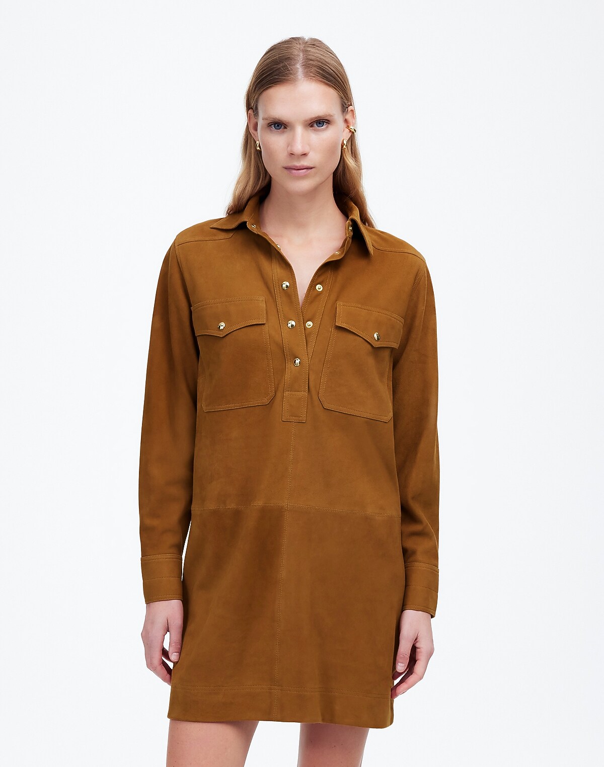 Button-Up Mini Shirtdress in Suede
