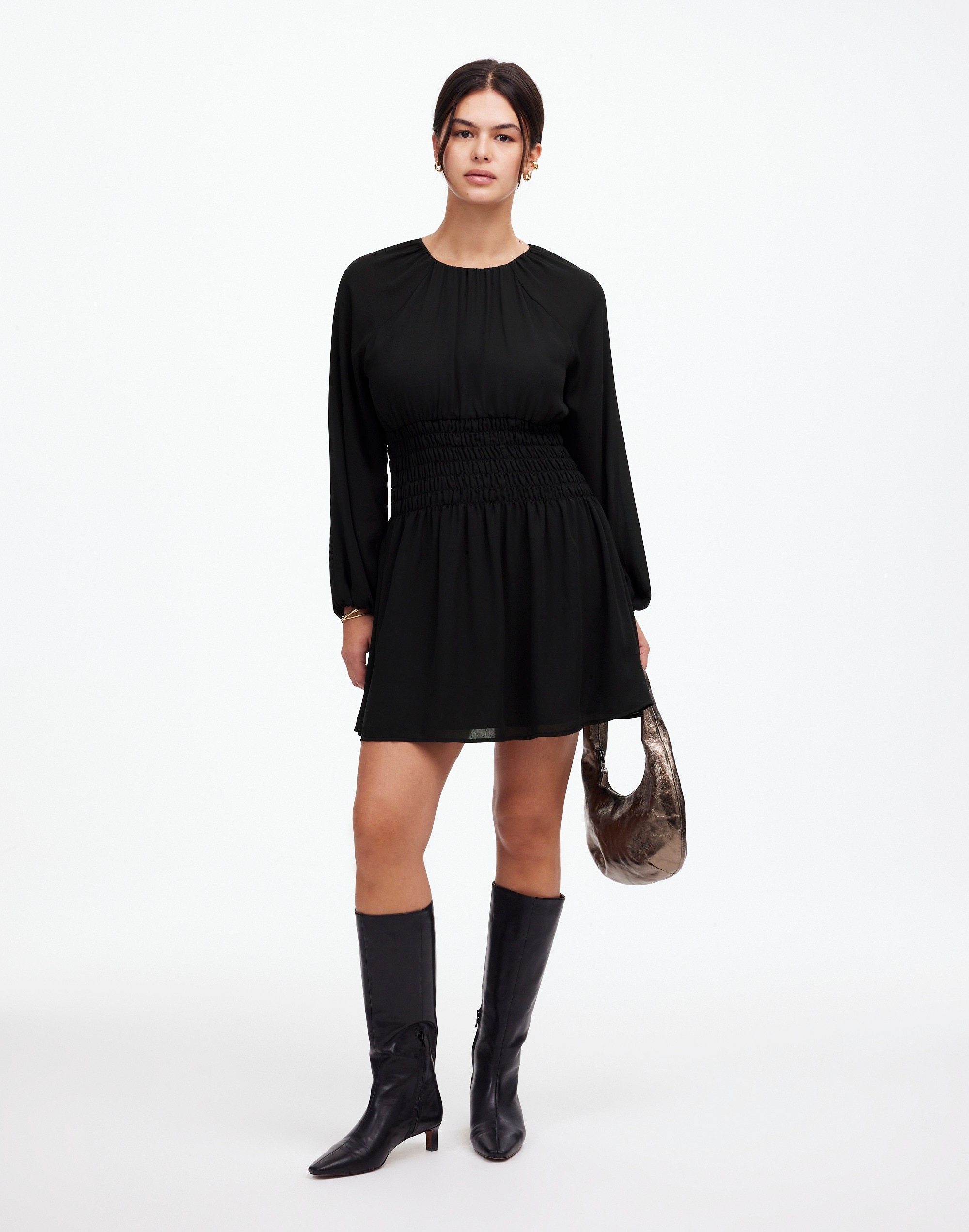 bubble-sleeve smocked mini dress