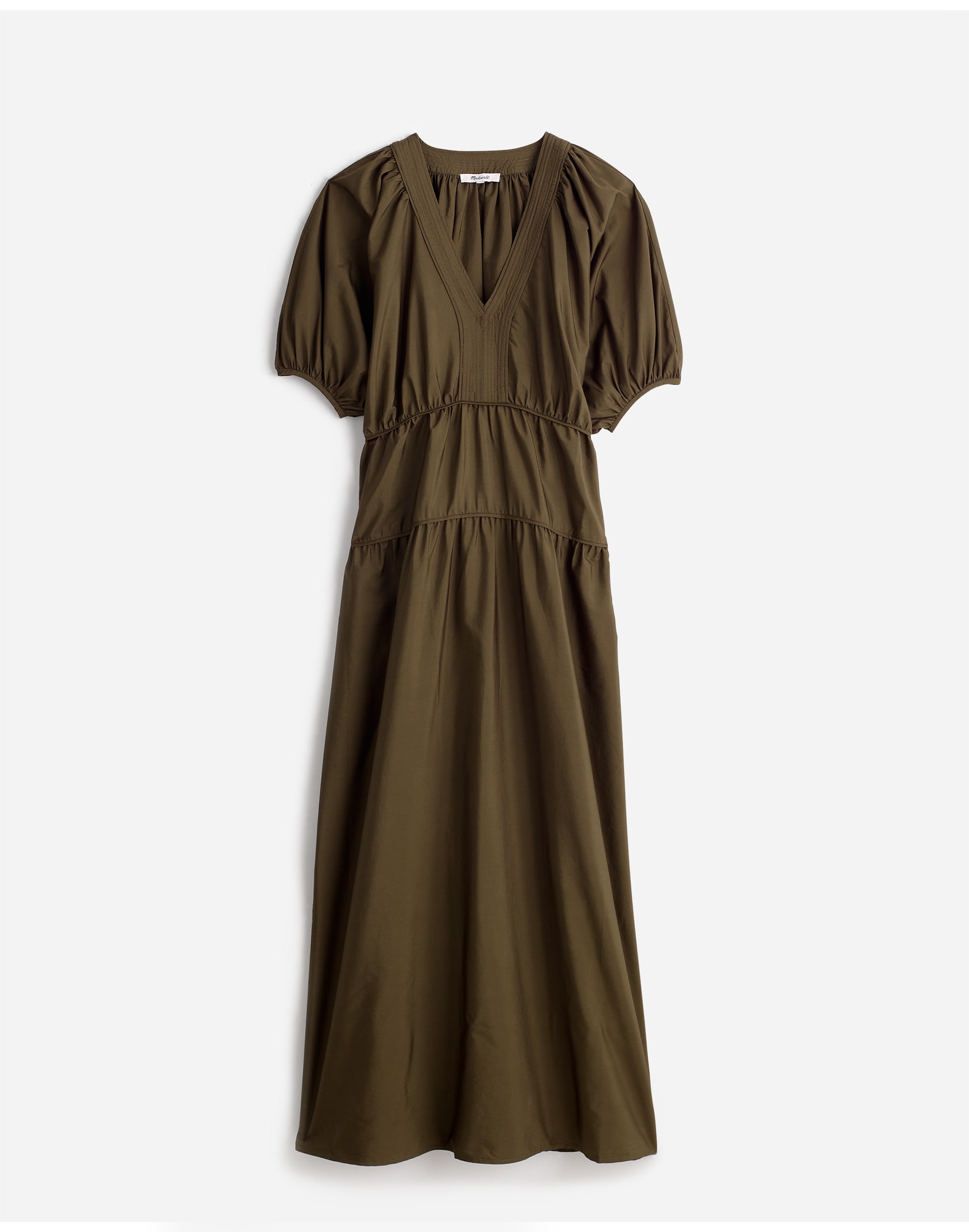 Puff-Sleeve Midi Dress in Poplin