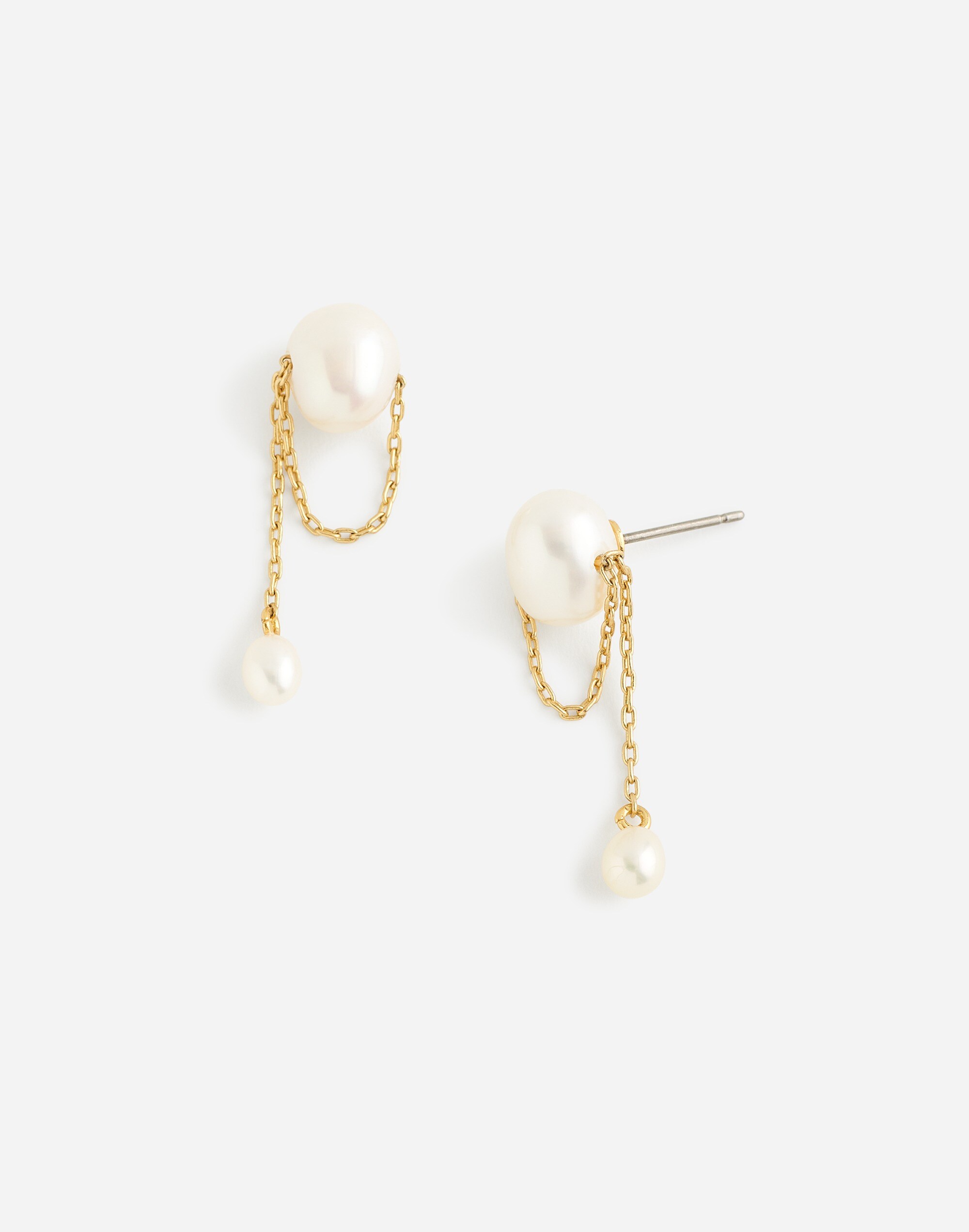 Freshwater Pearl Dangle Chain Stud Earrings
