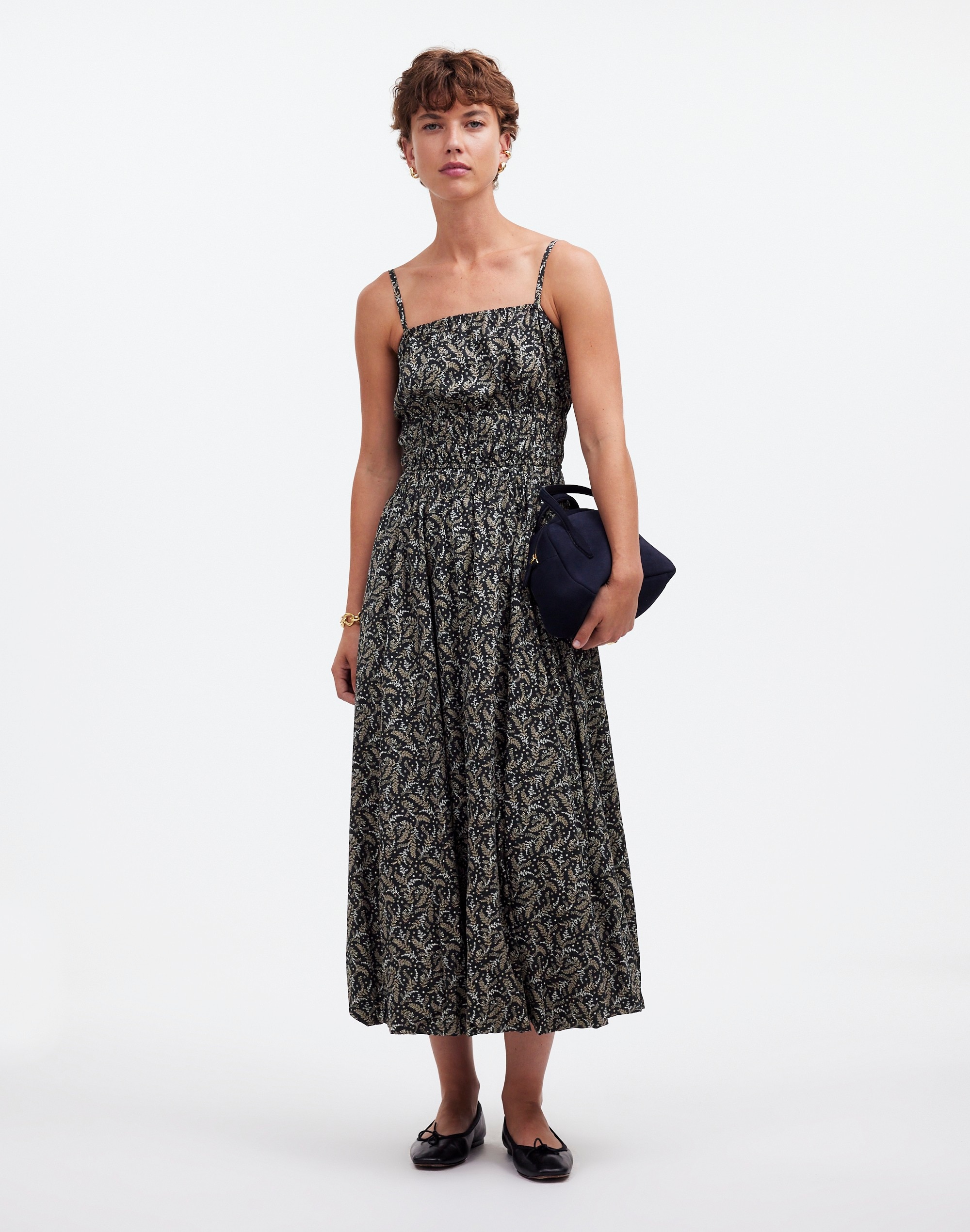 sleeveless bubble-hem midi dress in floral