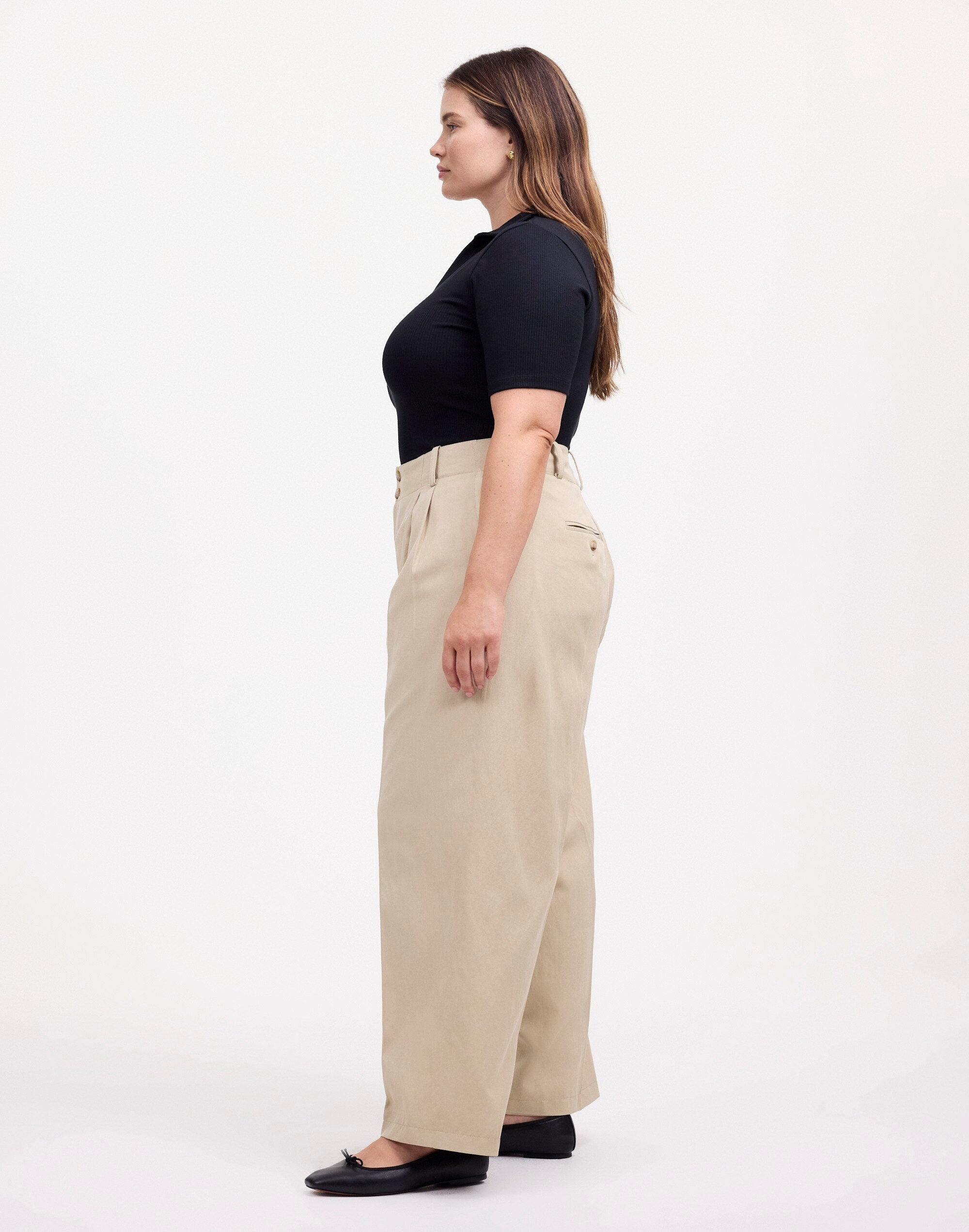 The Plus Harlow Wide-Leg Pant in Drapey Twill
