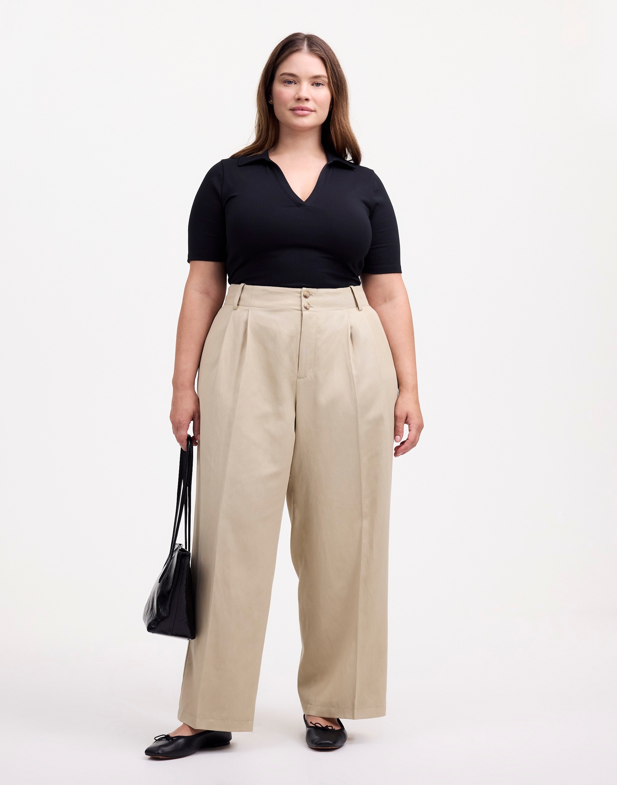 The Plus Harlow Wide-Leg Pant in Drapey Twill