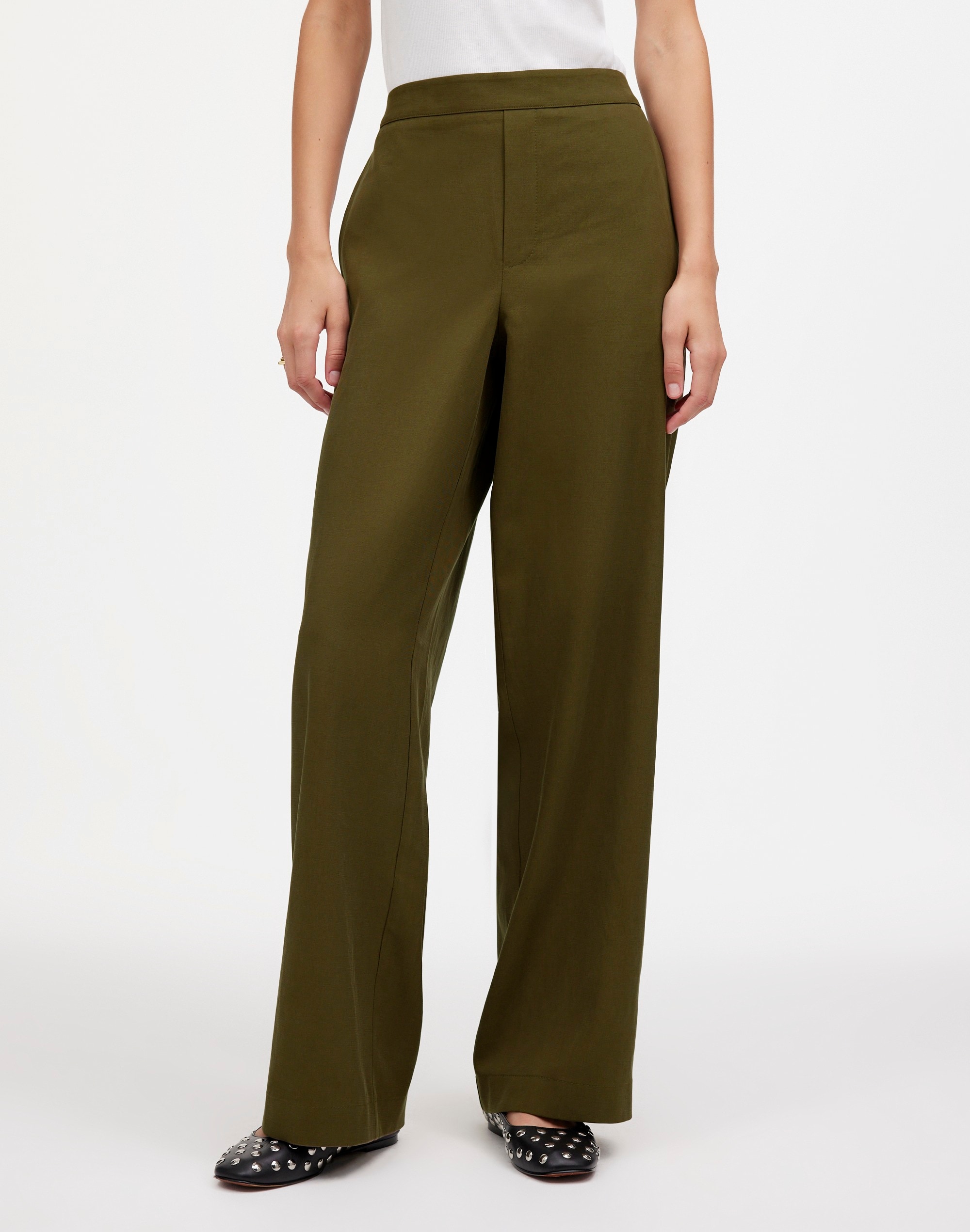 Pull-On Straight Pants in Drapey Twill