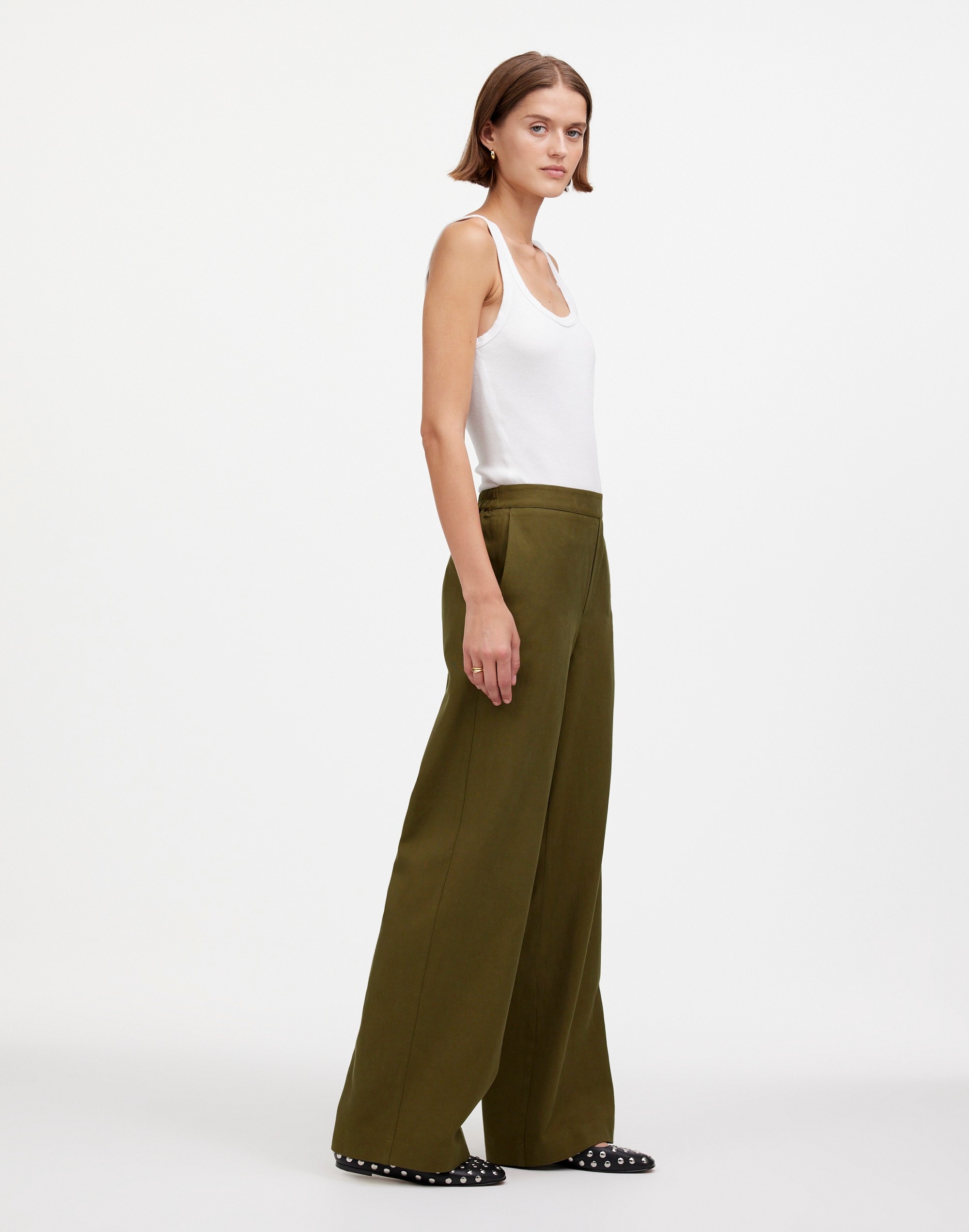 Pull-On Straight Pants in Drapey Twill