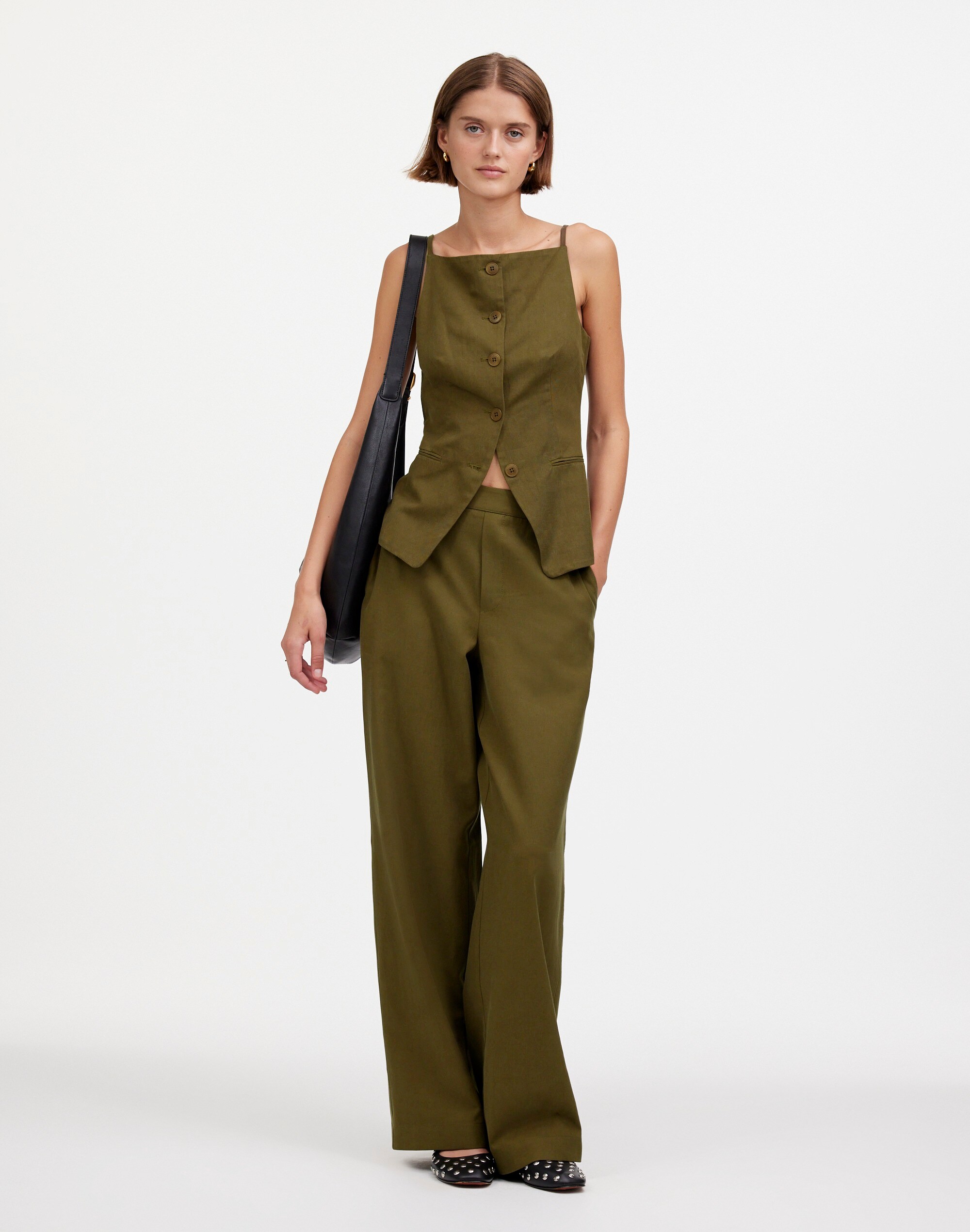 Pull-On Straight Pants in Drapey Twill