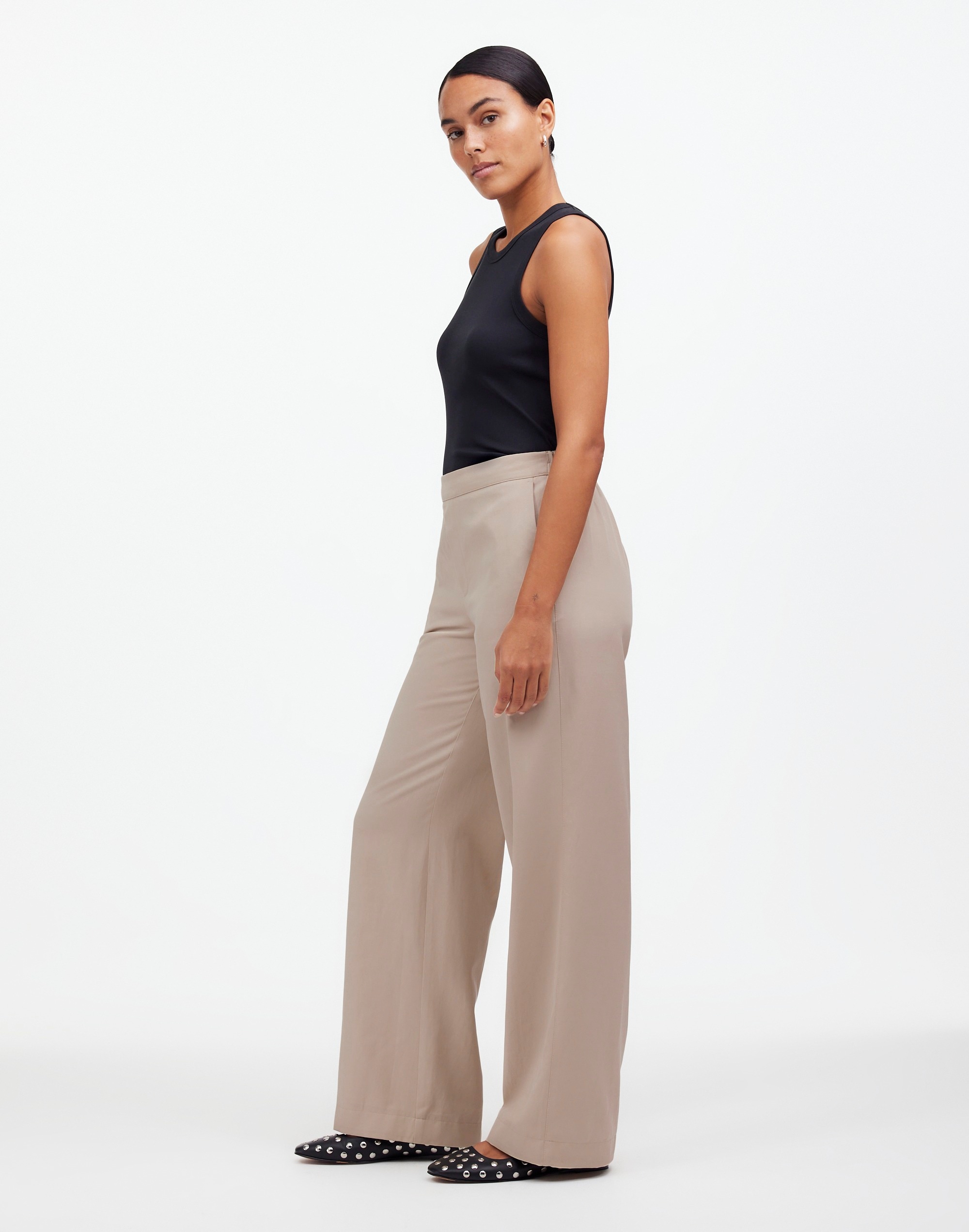 Pull-On Straight Pants in Drapey Twill
