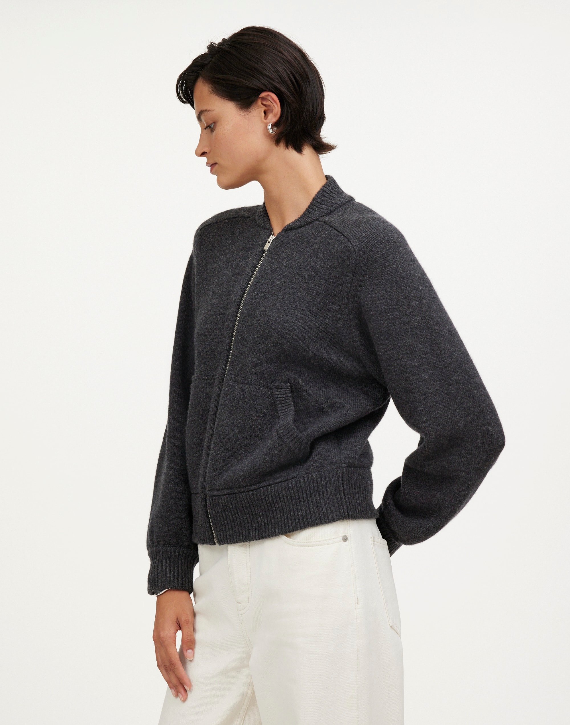 Wool-Blend Knit Bomber Jacket