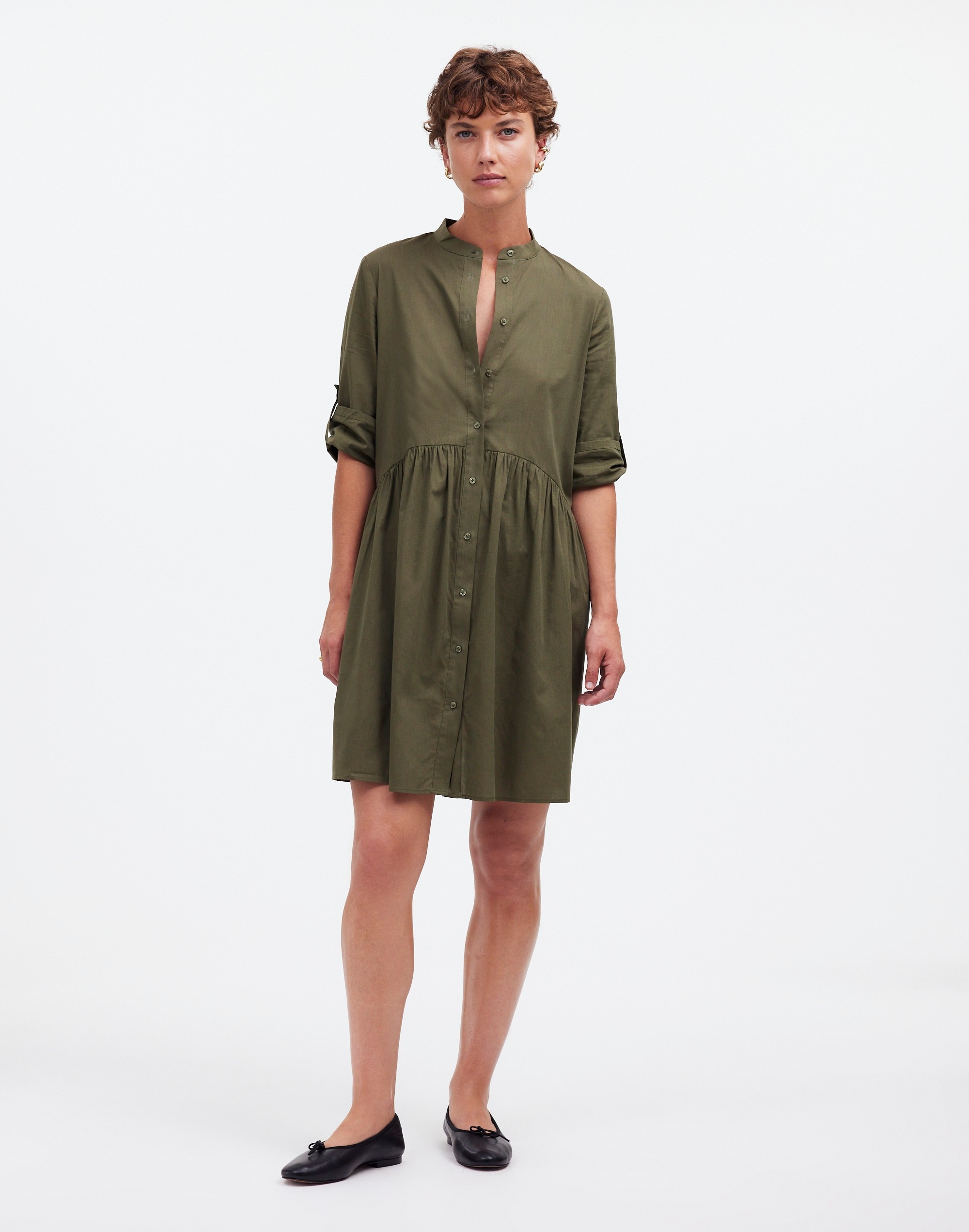 Button-Front Mini Shirtdress