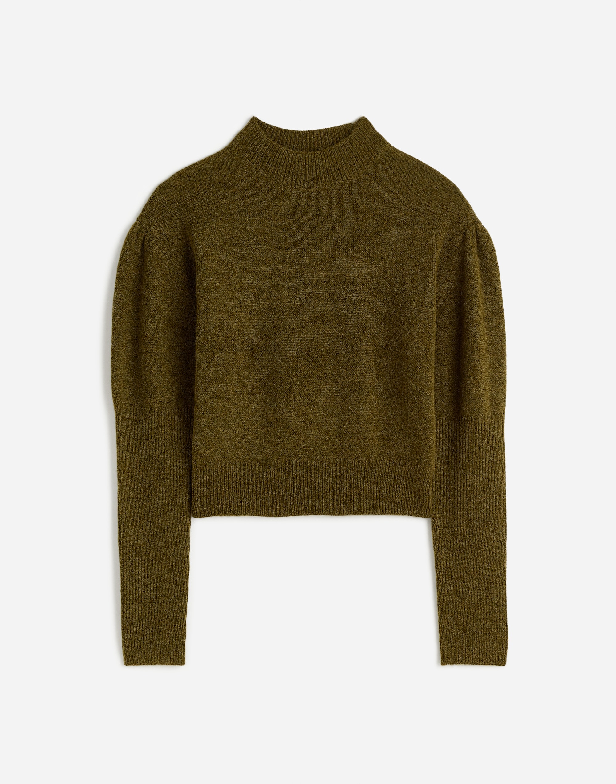 Alpaca-Blend Mockneck Puff Sleeve Sweater