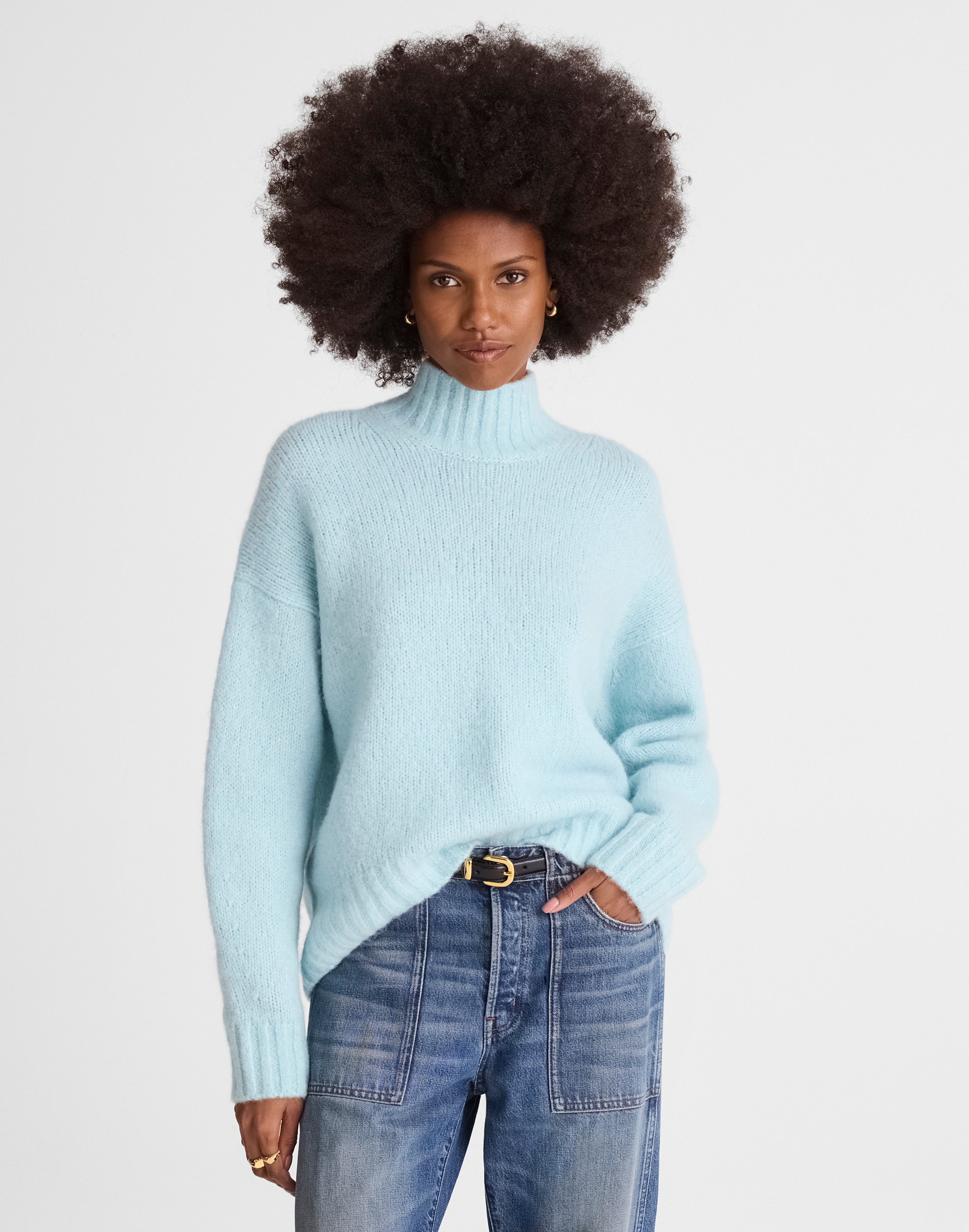 Madewell Chunky-knit Alpaca-blend Turtleneck In Blue