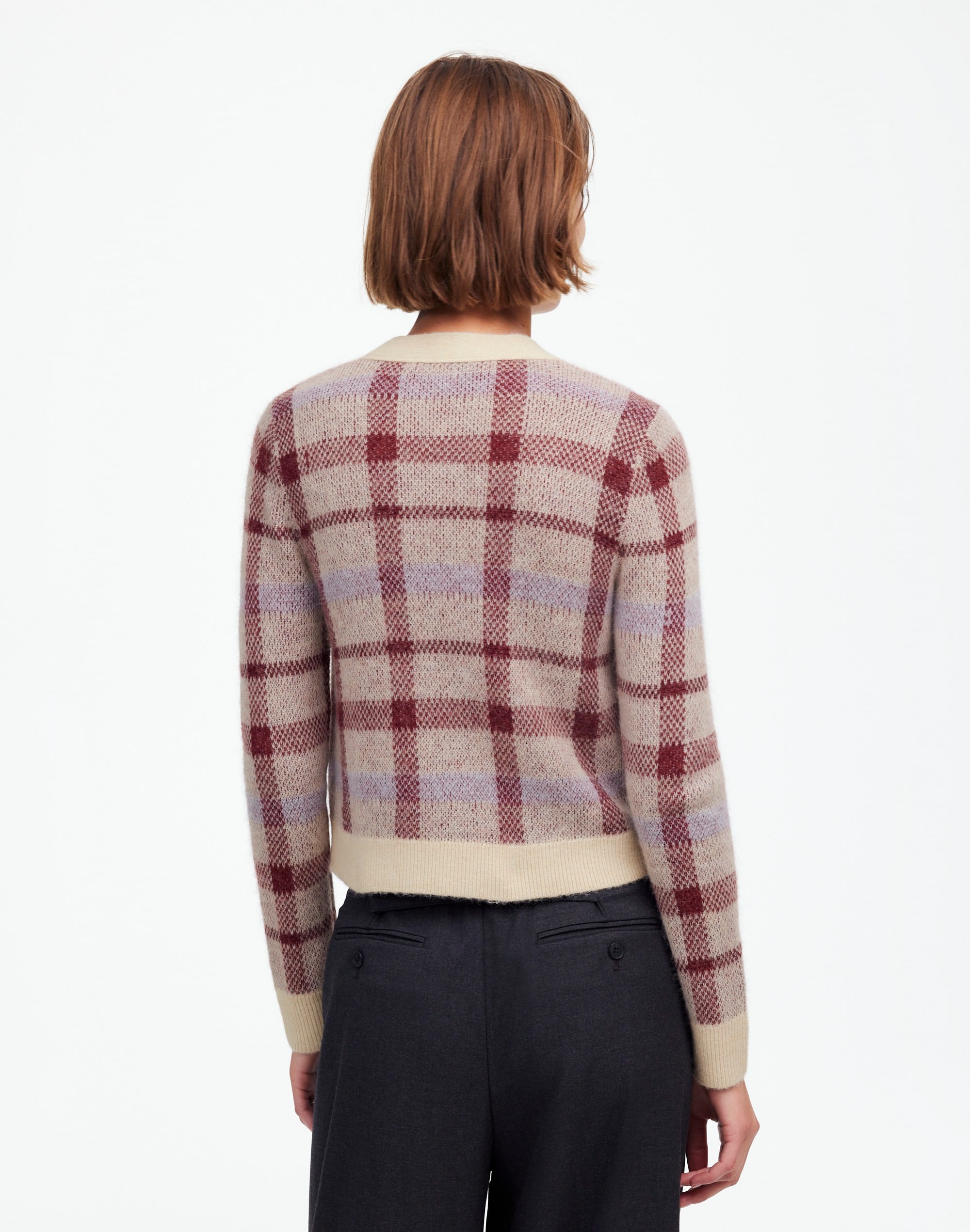 Alpaca-Blend V-Neck Cardigan in Plaid
