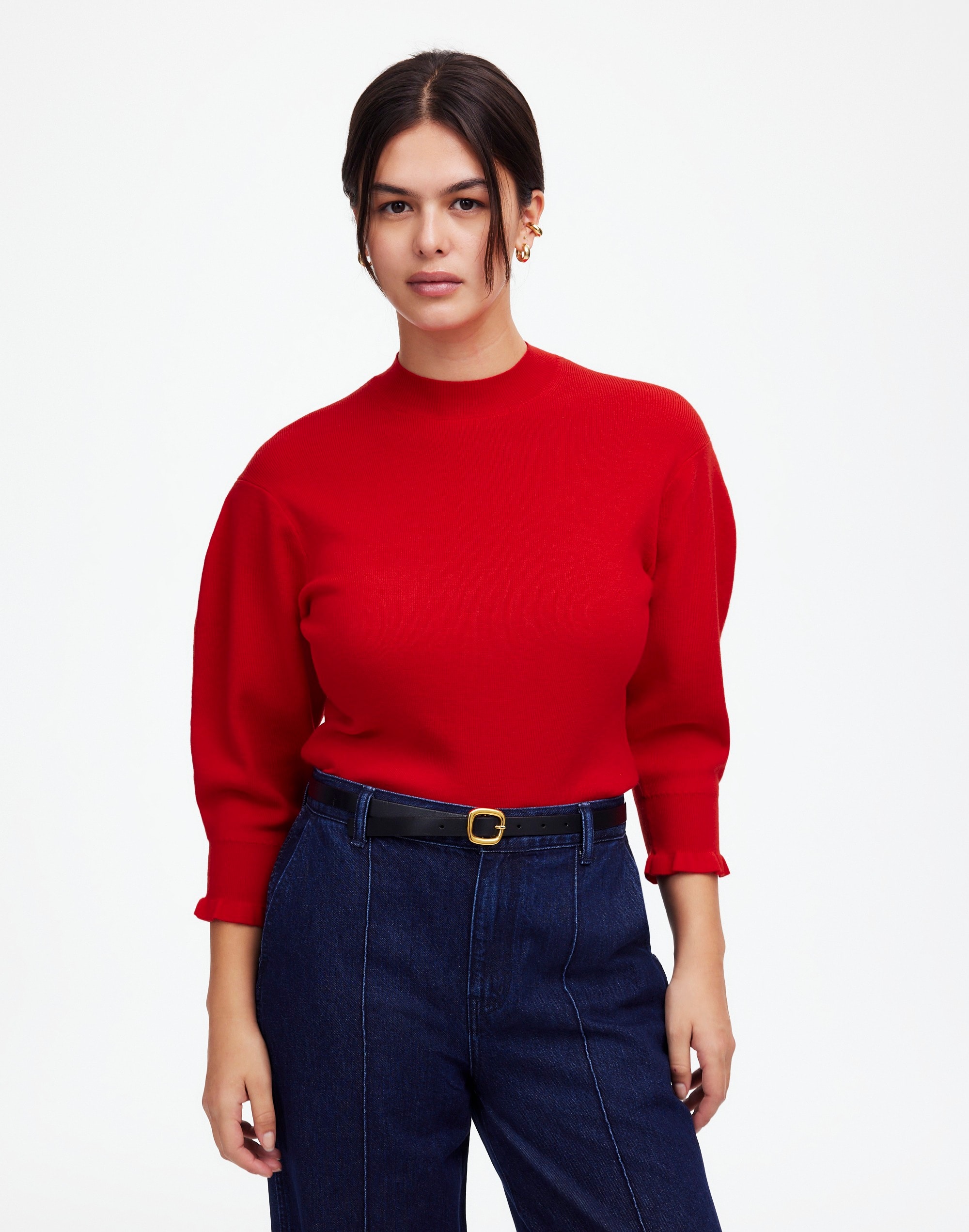 Merino Wool Ruffle Mockneck Sweater