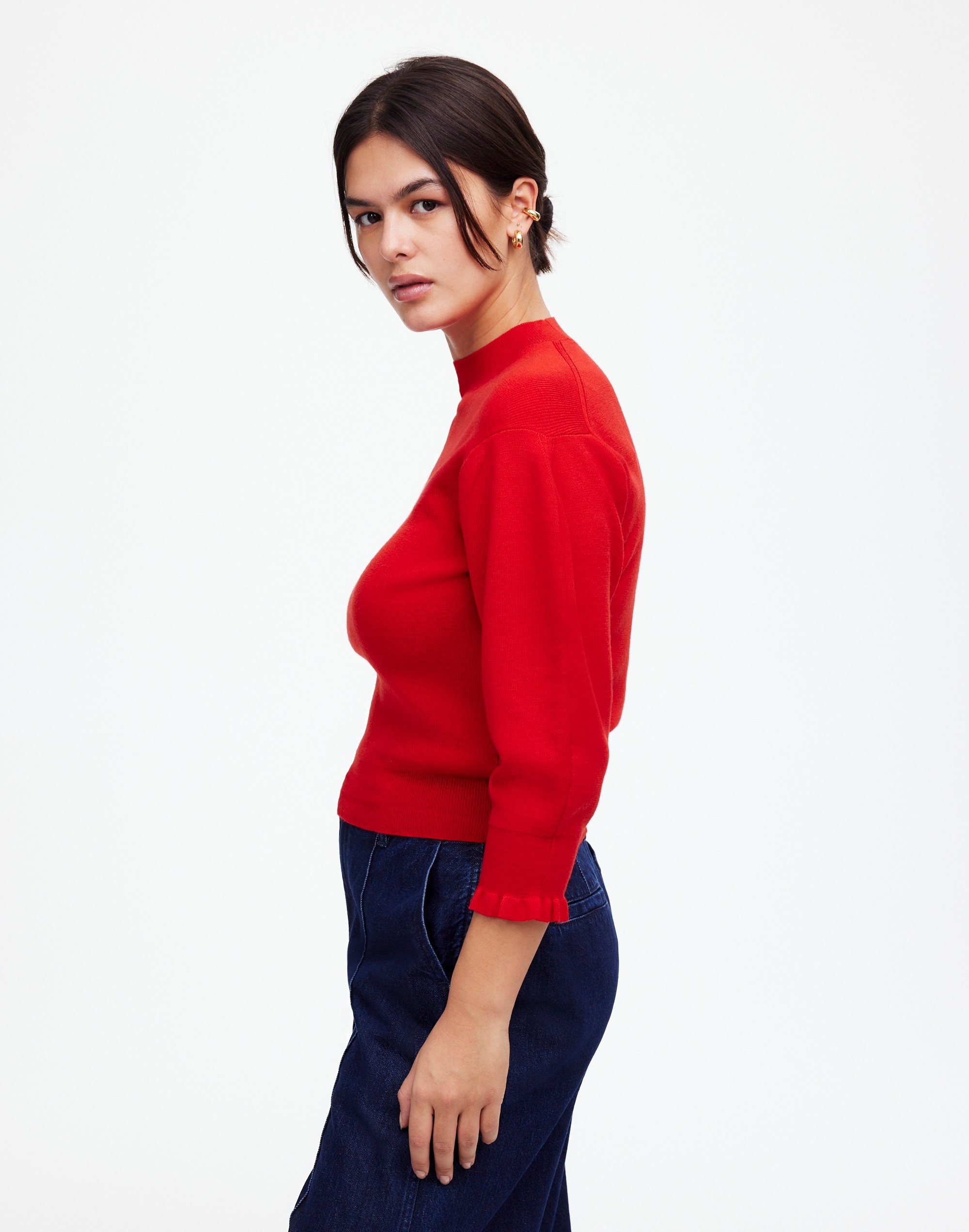 Merino Wool Ruffle Mockneck Sweater