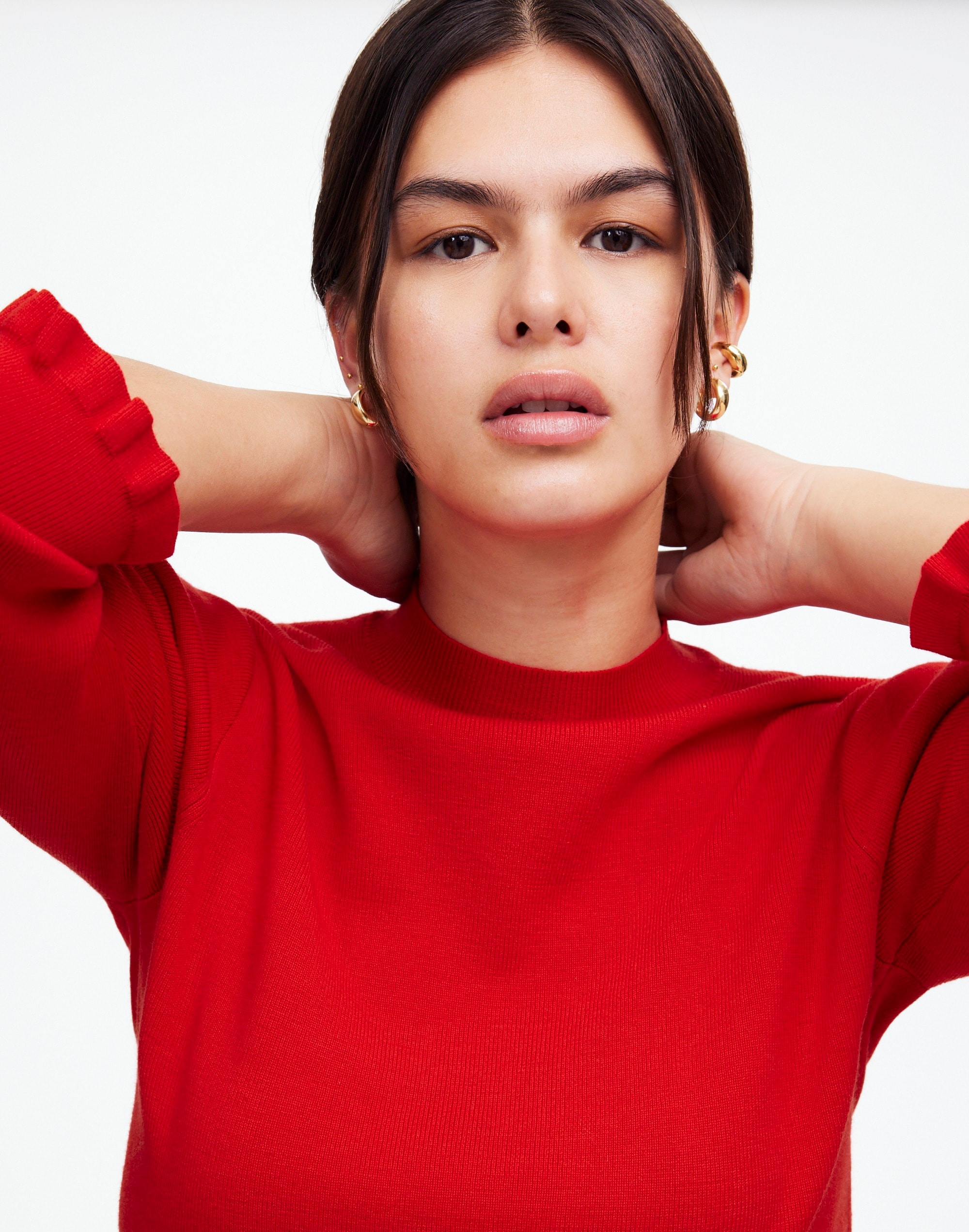 merino wool ruffle mockneck sweater