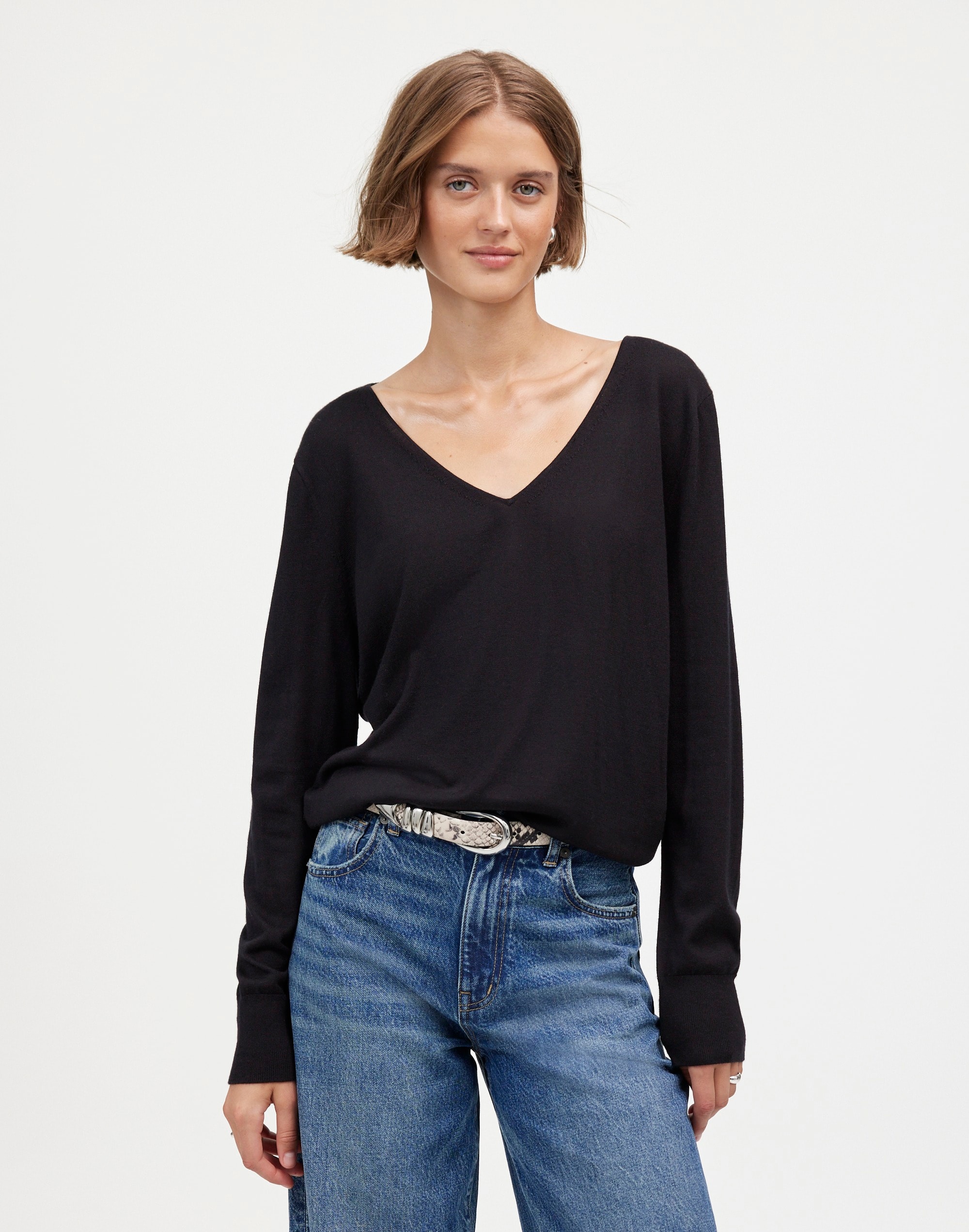 merino wool-silk blend v-neck sweater