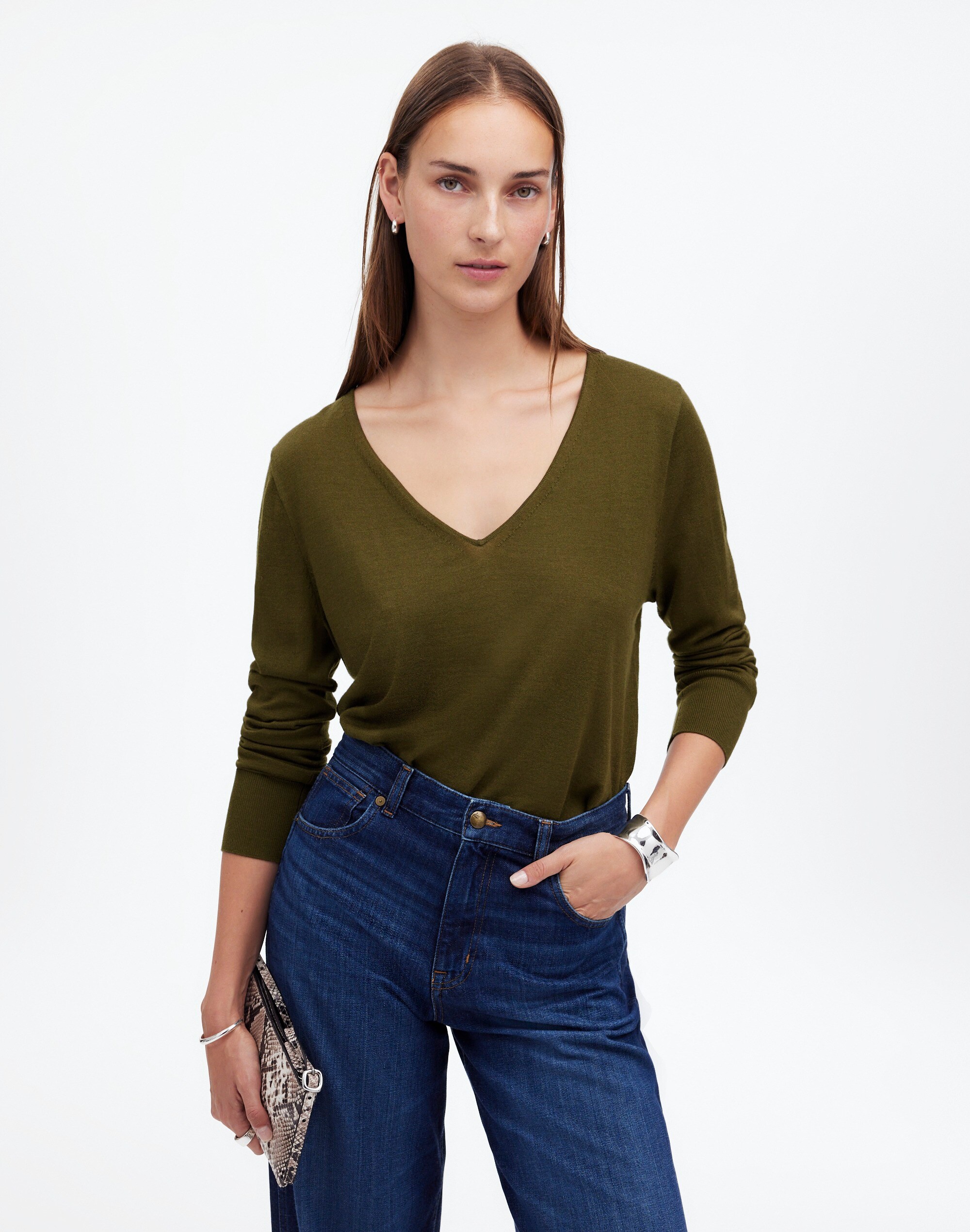 Merino Wool-Silk Blend V-Neck Sweater
