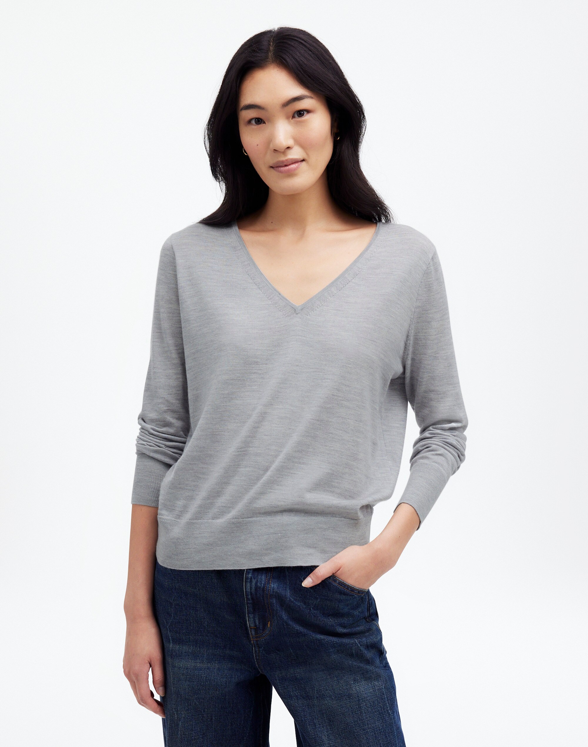Merino Wool-Silk Blend V-Neck Sweater