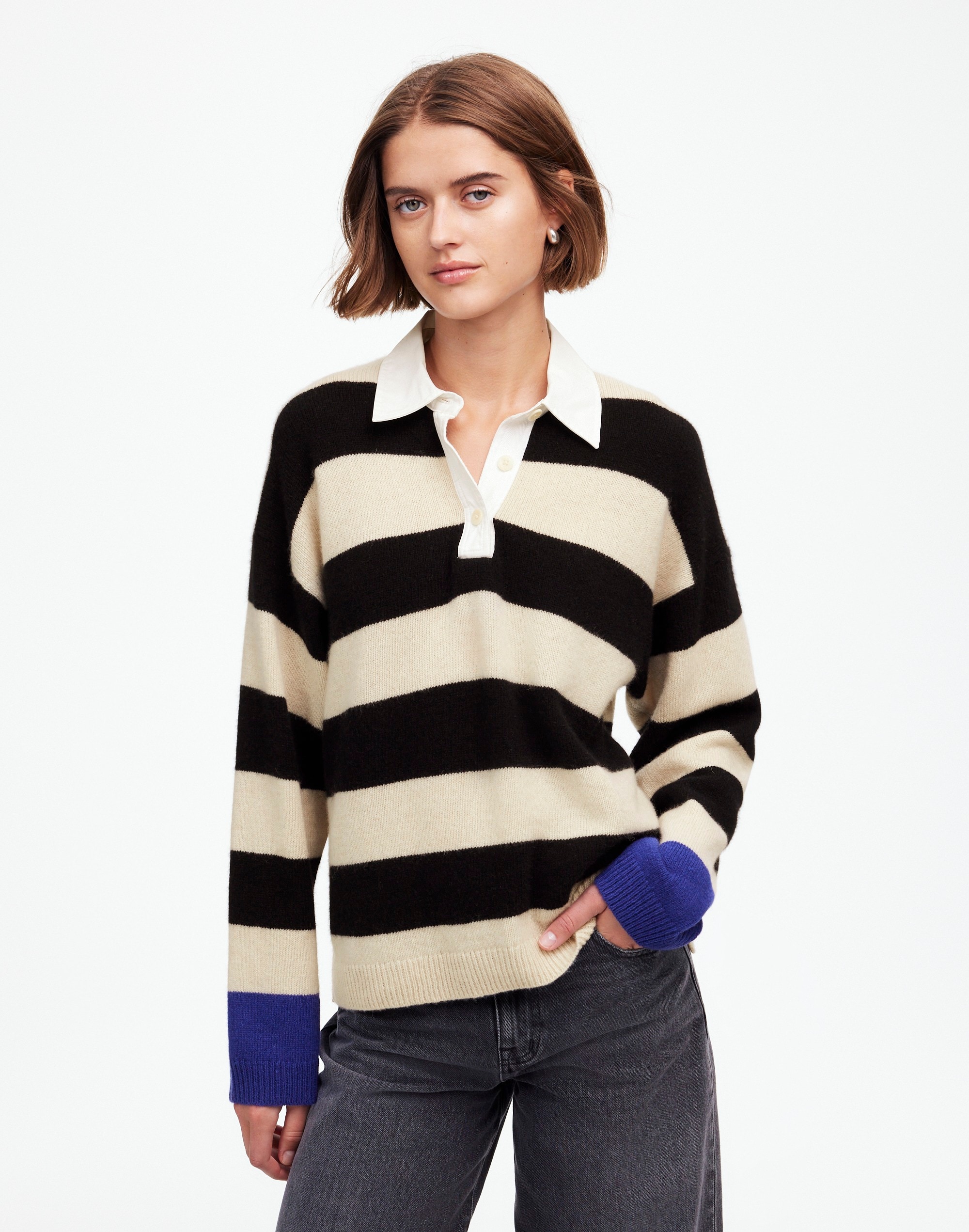 cashmere-wool blend rugby sweater